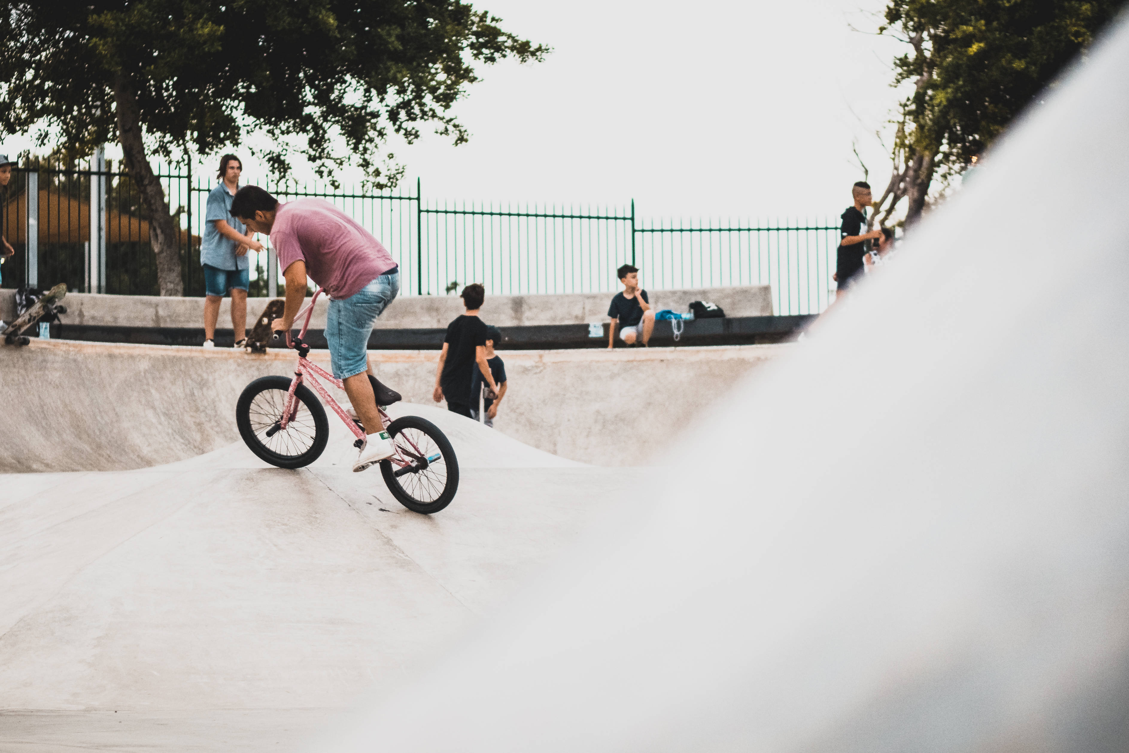 Easy Rider, pink BMX bike, concrete skatepark, 2K Desktop Wallpaper