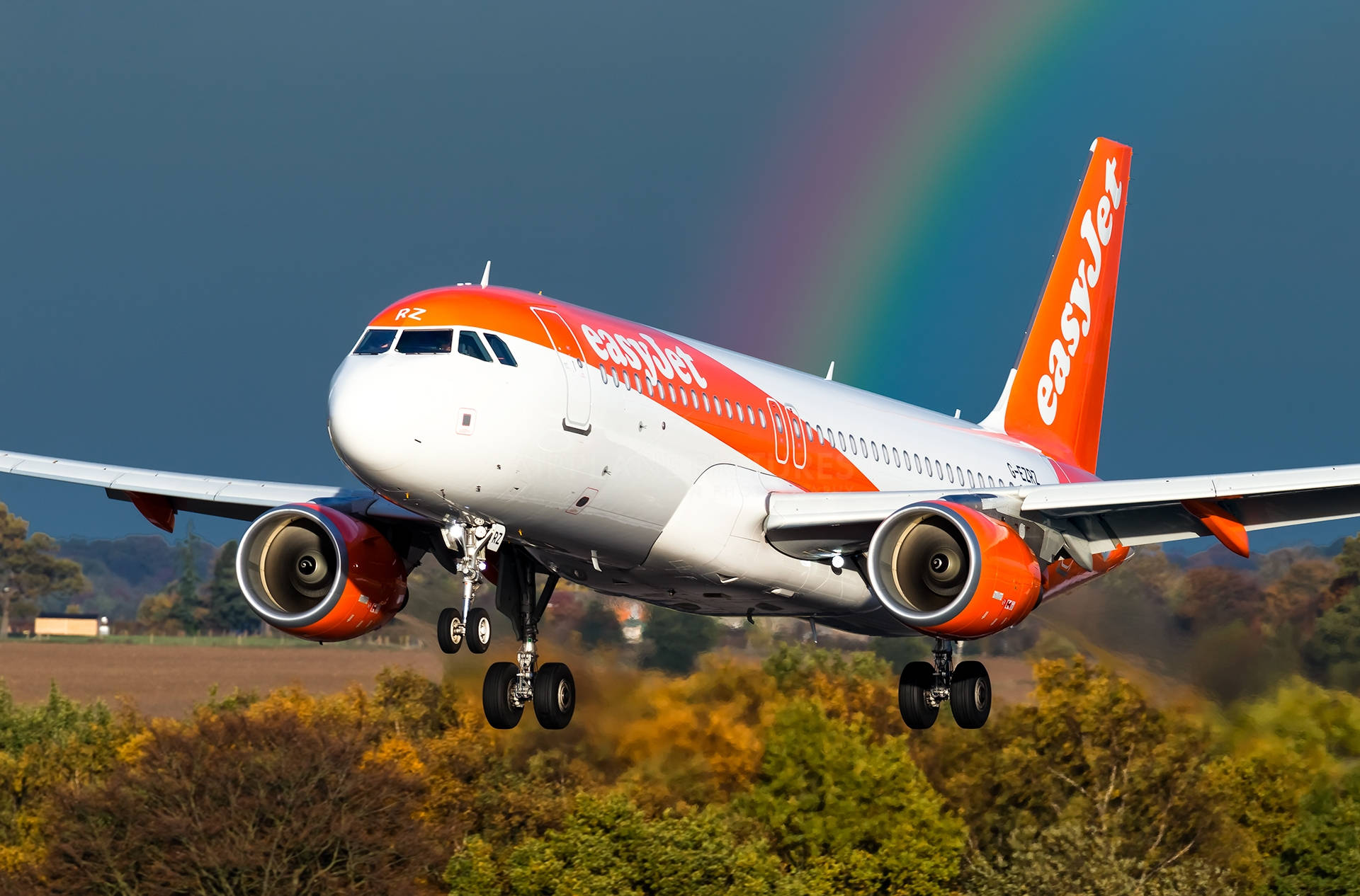EasyJet, rainbow, airplane, Full HD Desktop Wallpaper