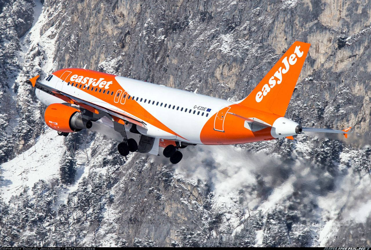 easyJet, rocky mountains, orange and white, HD Desktop Wallpaper