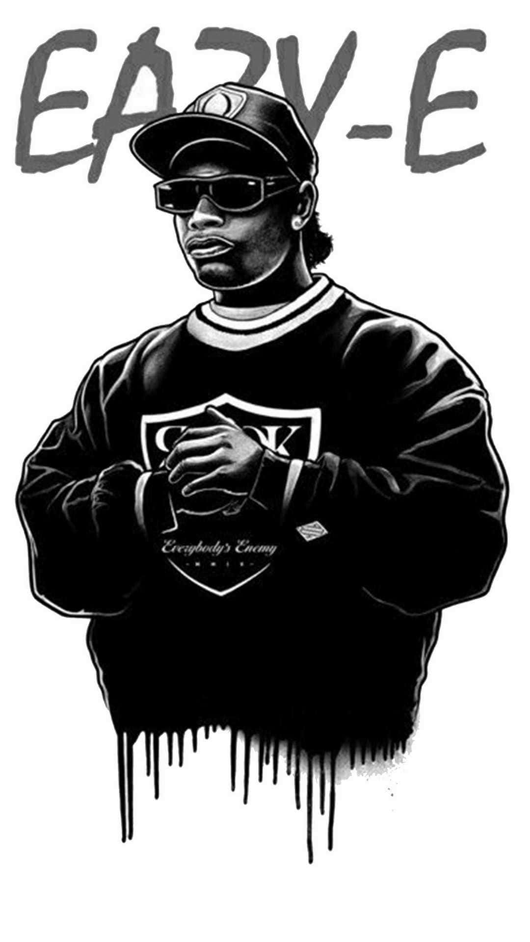 Eazy-E, black and white illustration, cap, Full HD Phone Wallpaper