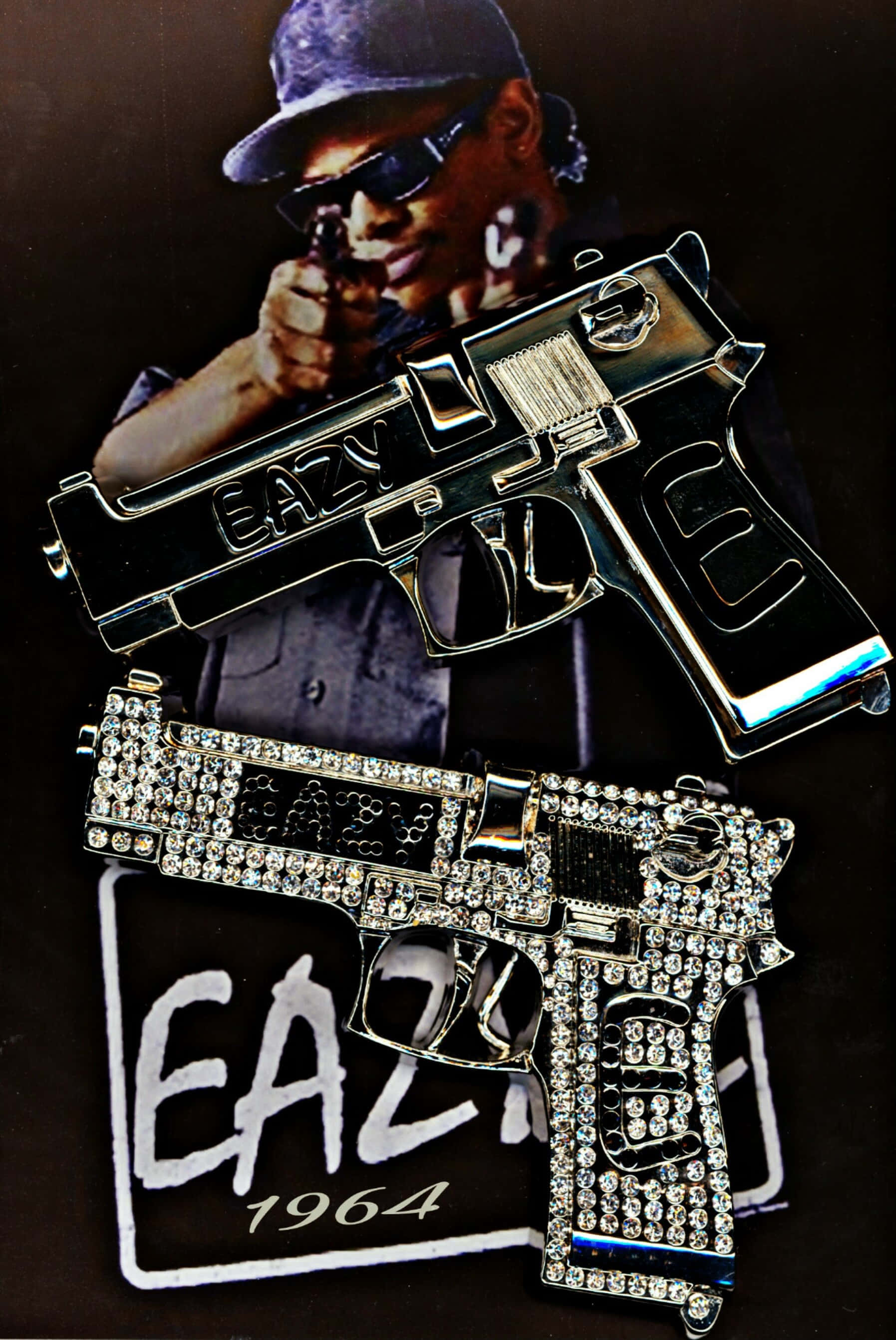 Eazy-E, chrome gun, jeweled guns, 2K Phone Wallpaper