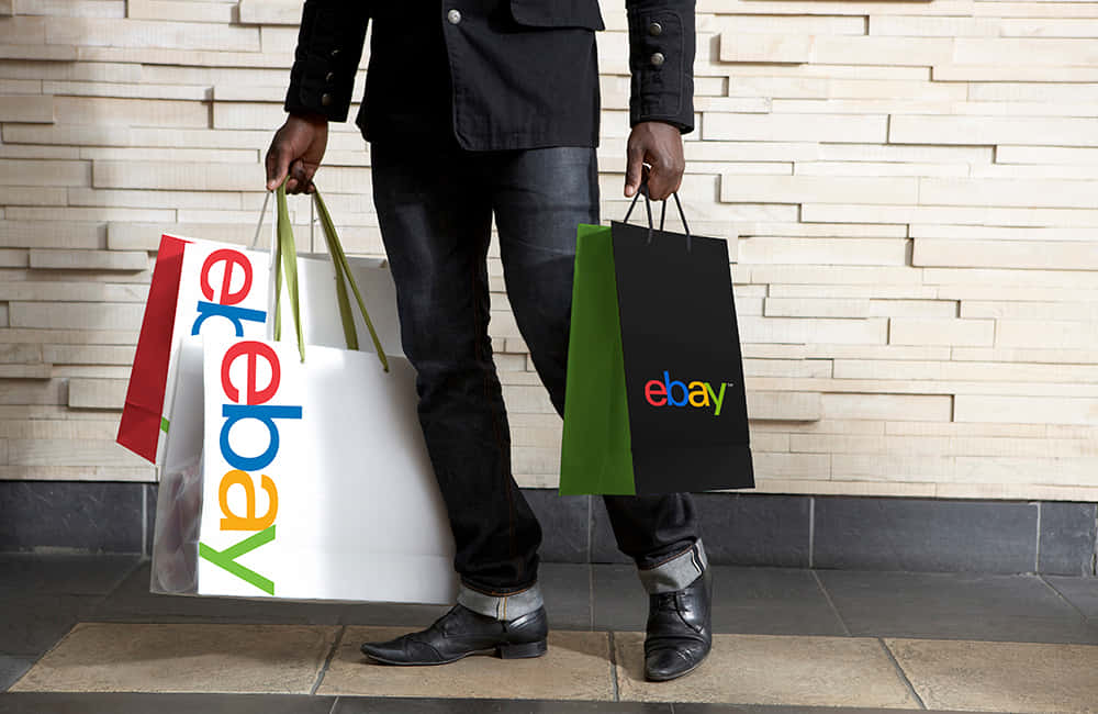 eBay UK, colorful eBay shopping bags, modern textured wall, SD Desktop Wallpaper