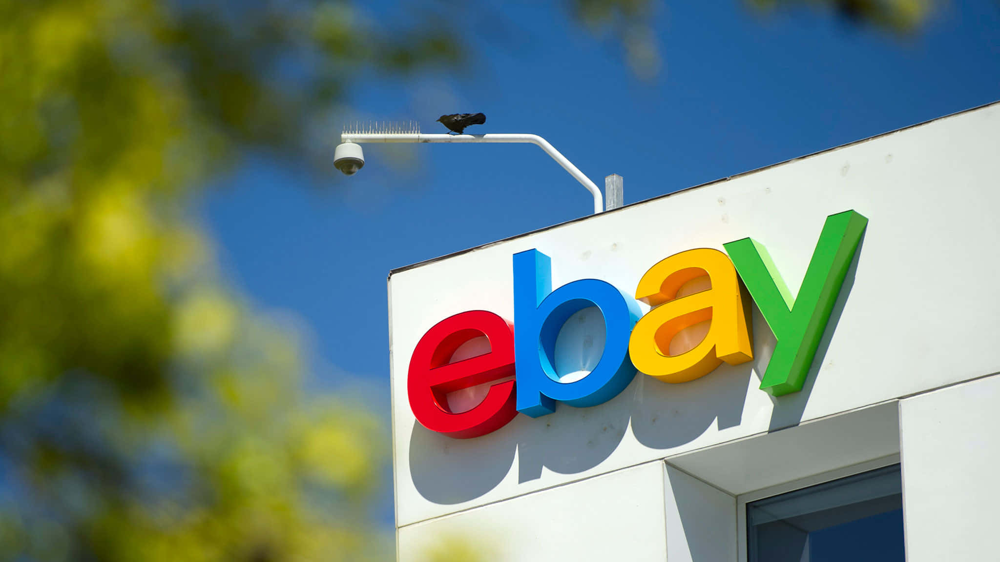 eBay UK Building, vividly colored eBay logo, white building, Full HD Desktop Wallpaper
