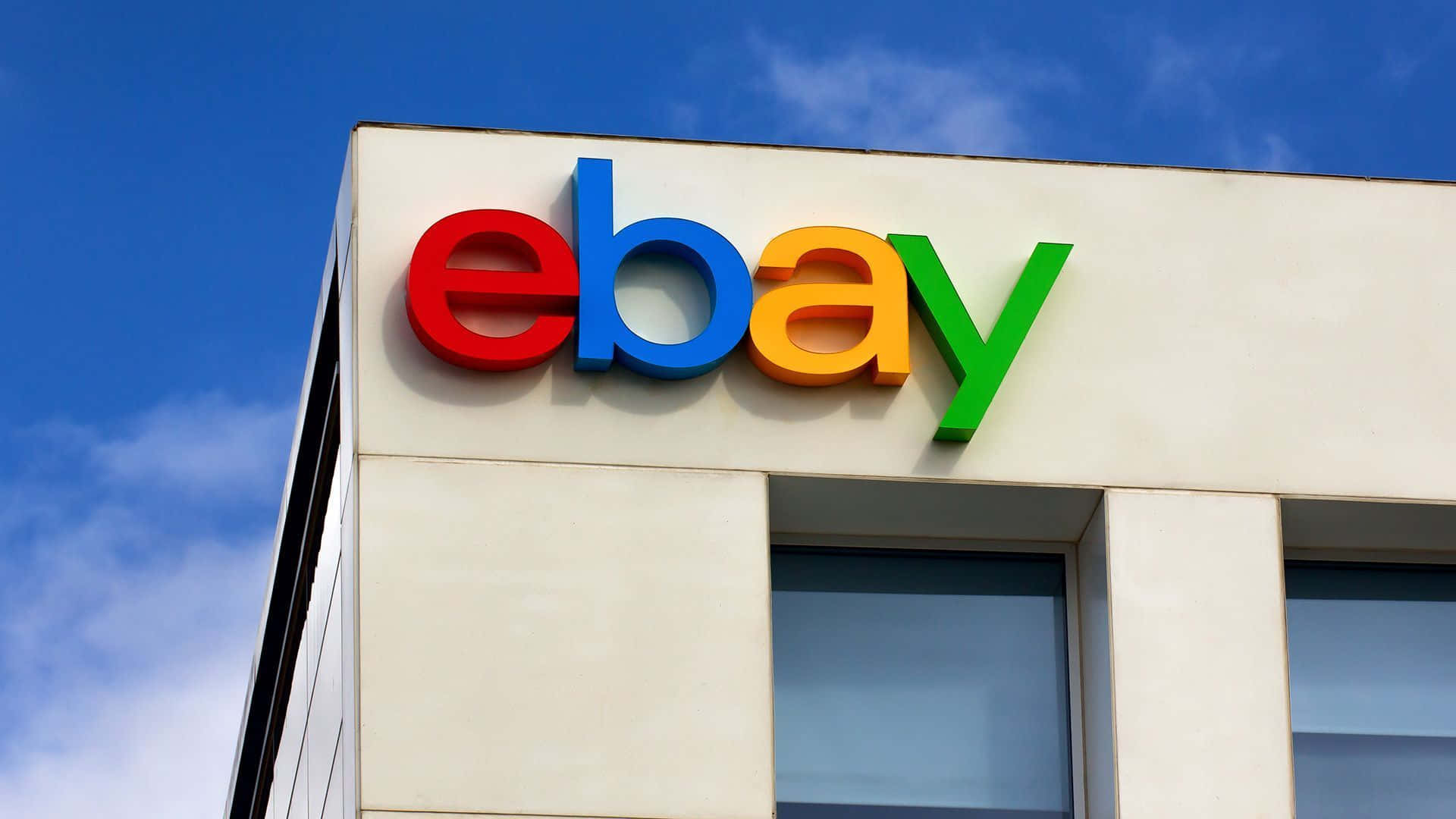 eBay UK, red blue yellow and green, modern building, Full HD Desktop Wallpaper