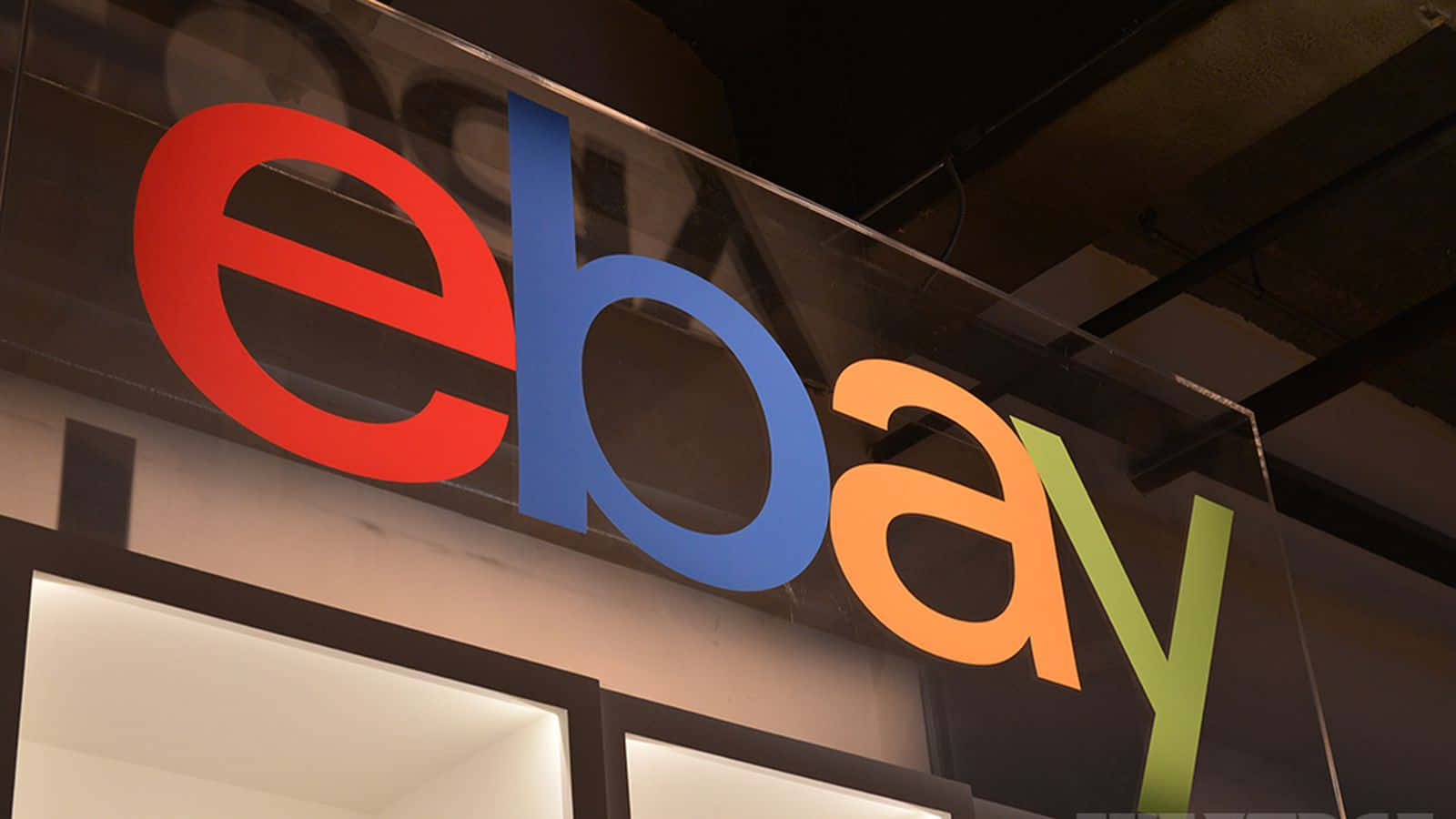 eBay UK, glass storefront, colorful eBay logo, HD Desktop Wallpaper