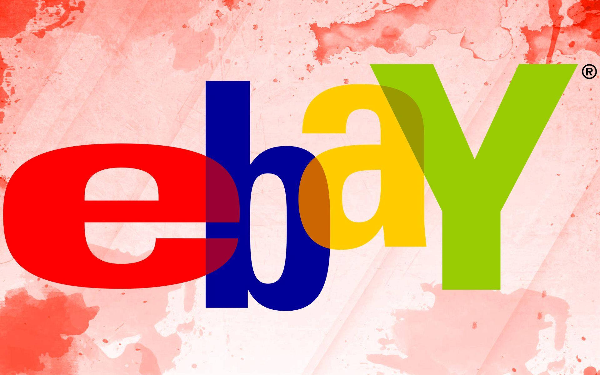 eBay, colorful eBay logo, textured pink and white watercolor background, Full HD Desktop Wallpaper