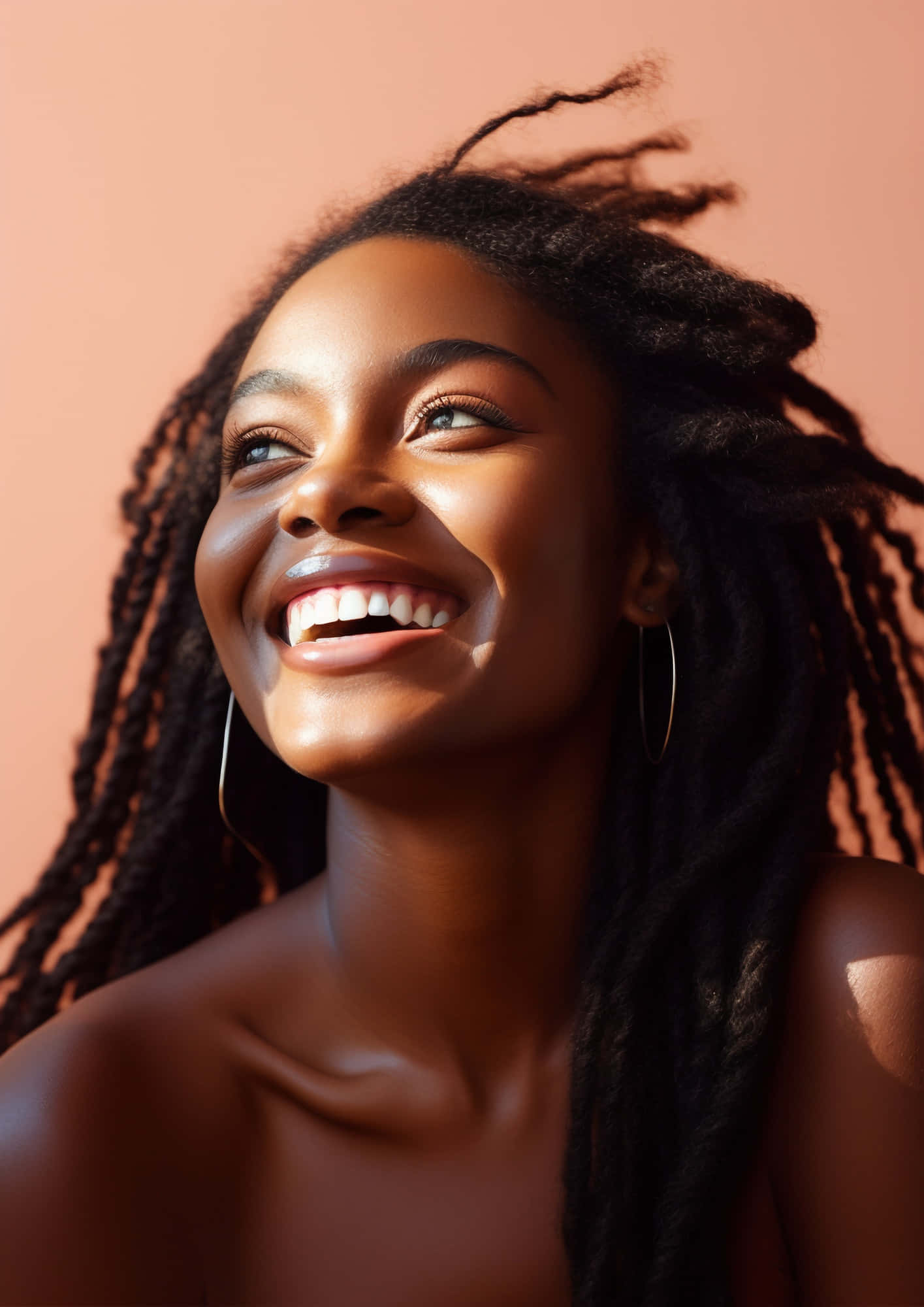 radiant smile ebony woman, black woman, long dreadlocks, Full HD Phone Wallpaper