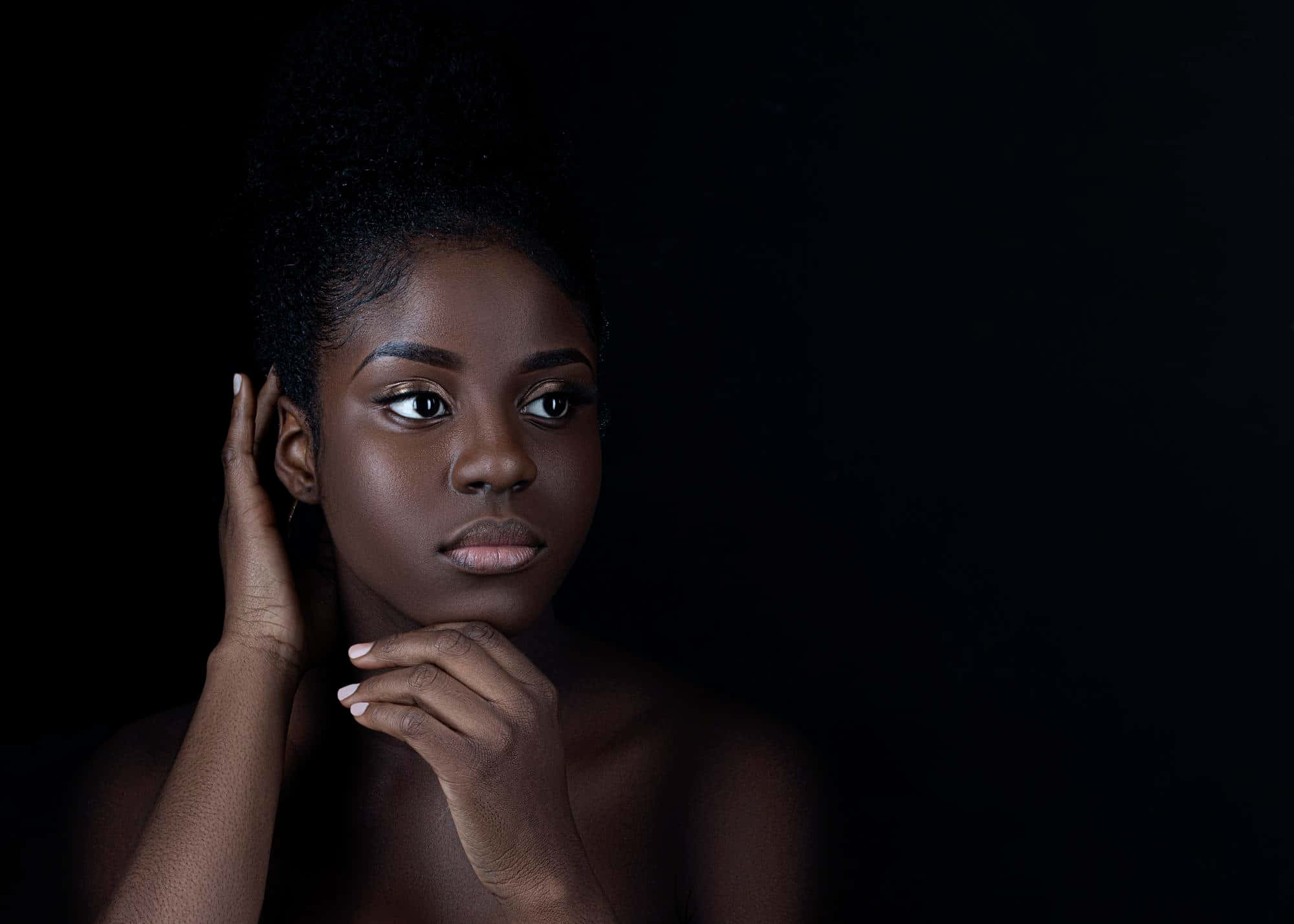Elegant Portrait Ebony Woman, dark skin, natural hair, Full HD Desktop Wallpaper