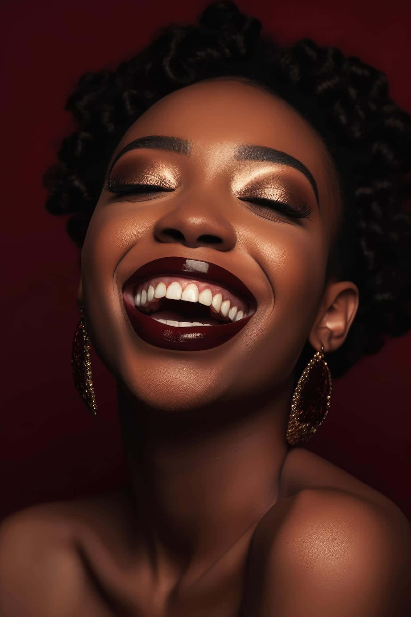 Radiant Smile Ebony Beauty, curly hair, bold red lipstick, Full HD Phone Wallpaper