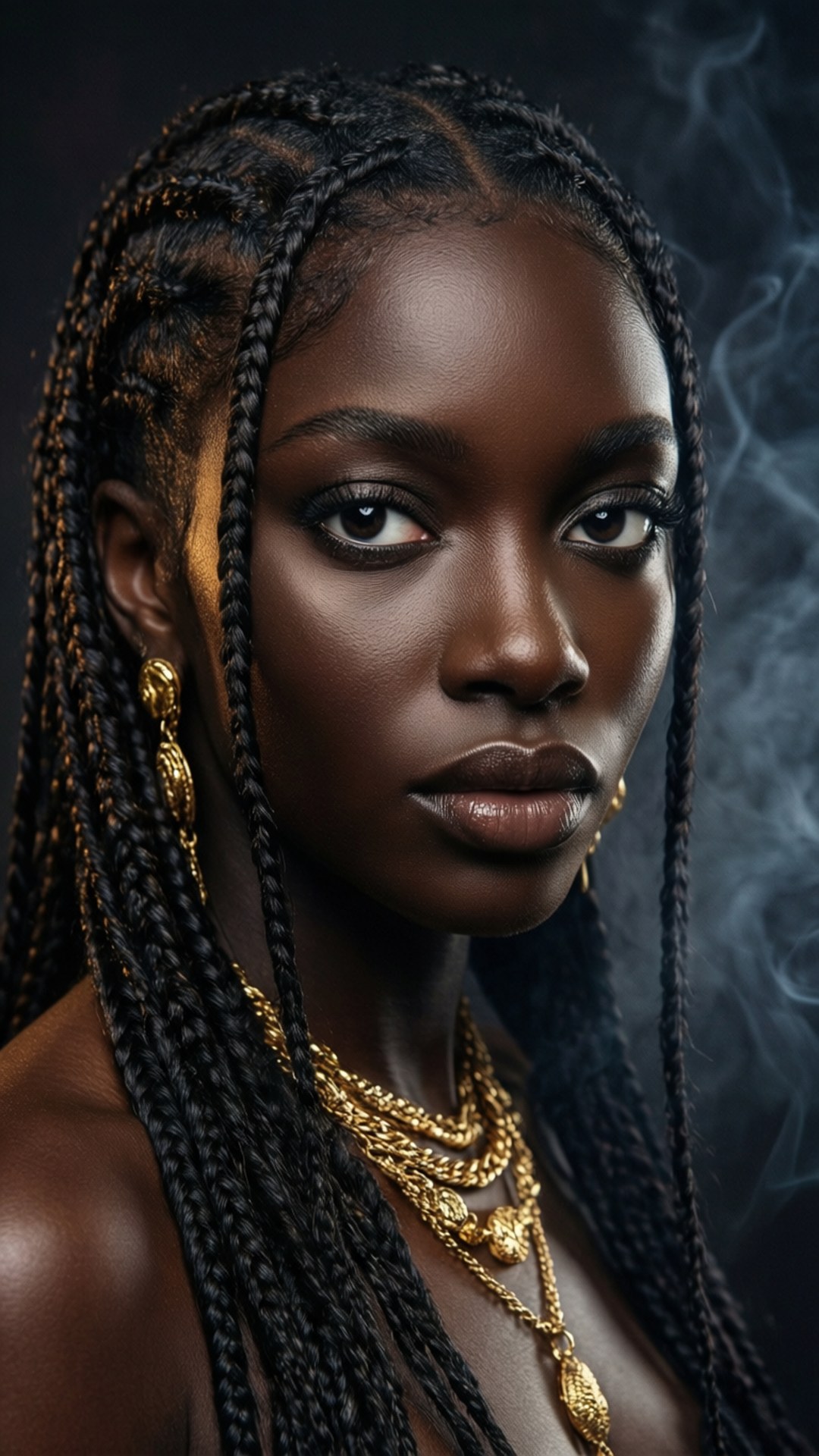 Black woman, braids, gold accents, Full HD Phone Wallpaper