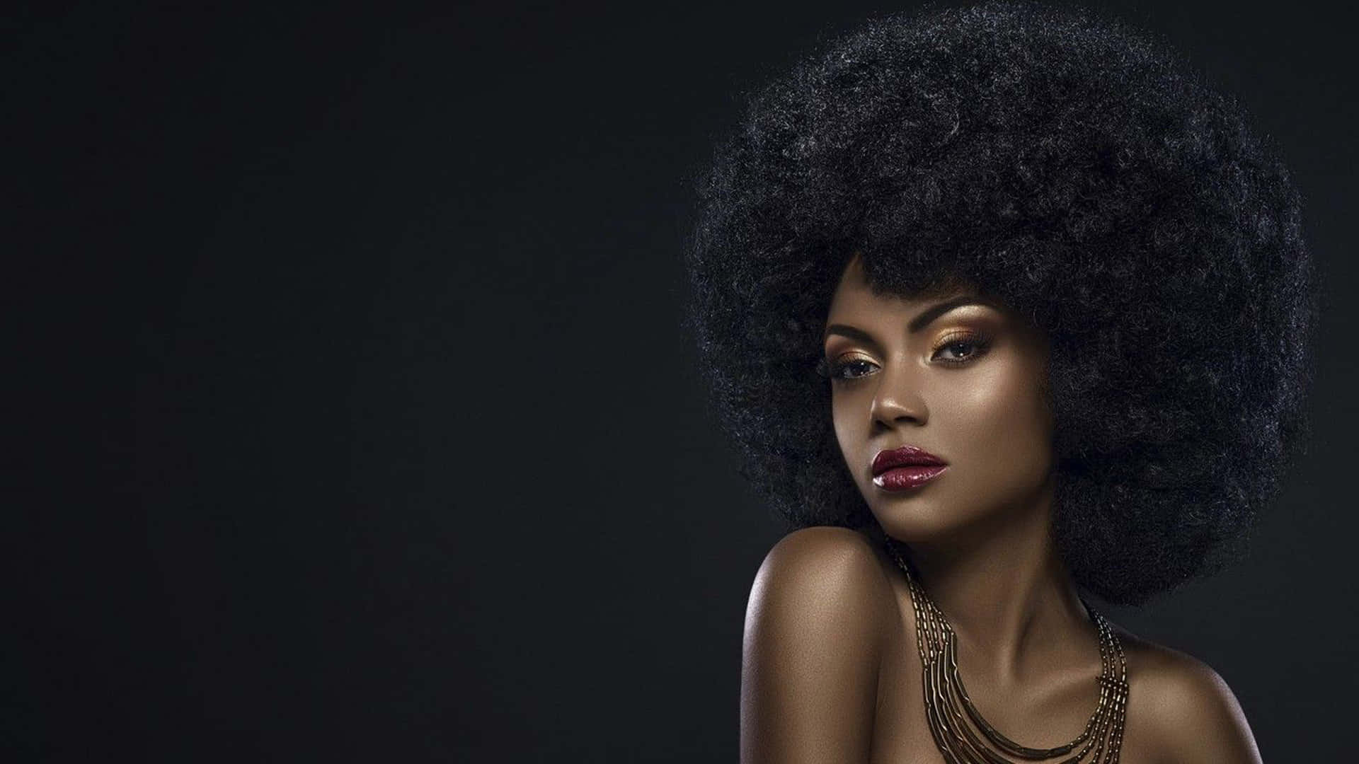 Elegant Afro Beauty Portrait, voluminous afro hairstyle, dark background, Full HD Desktop Wallpaper