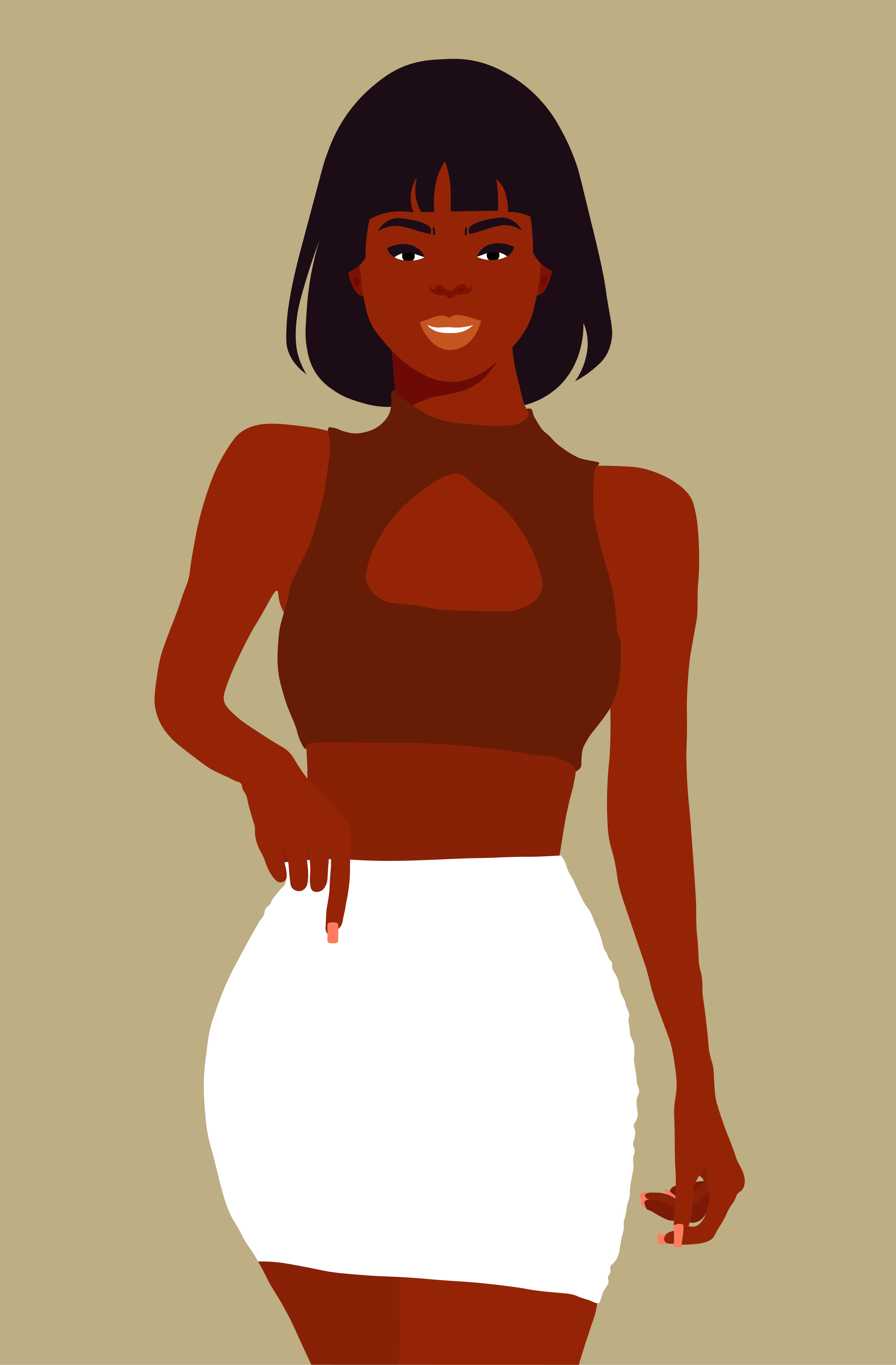 Ebony Babe, short dark hair, brown crop top, 8K Phone Wallpaper