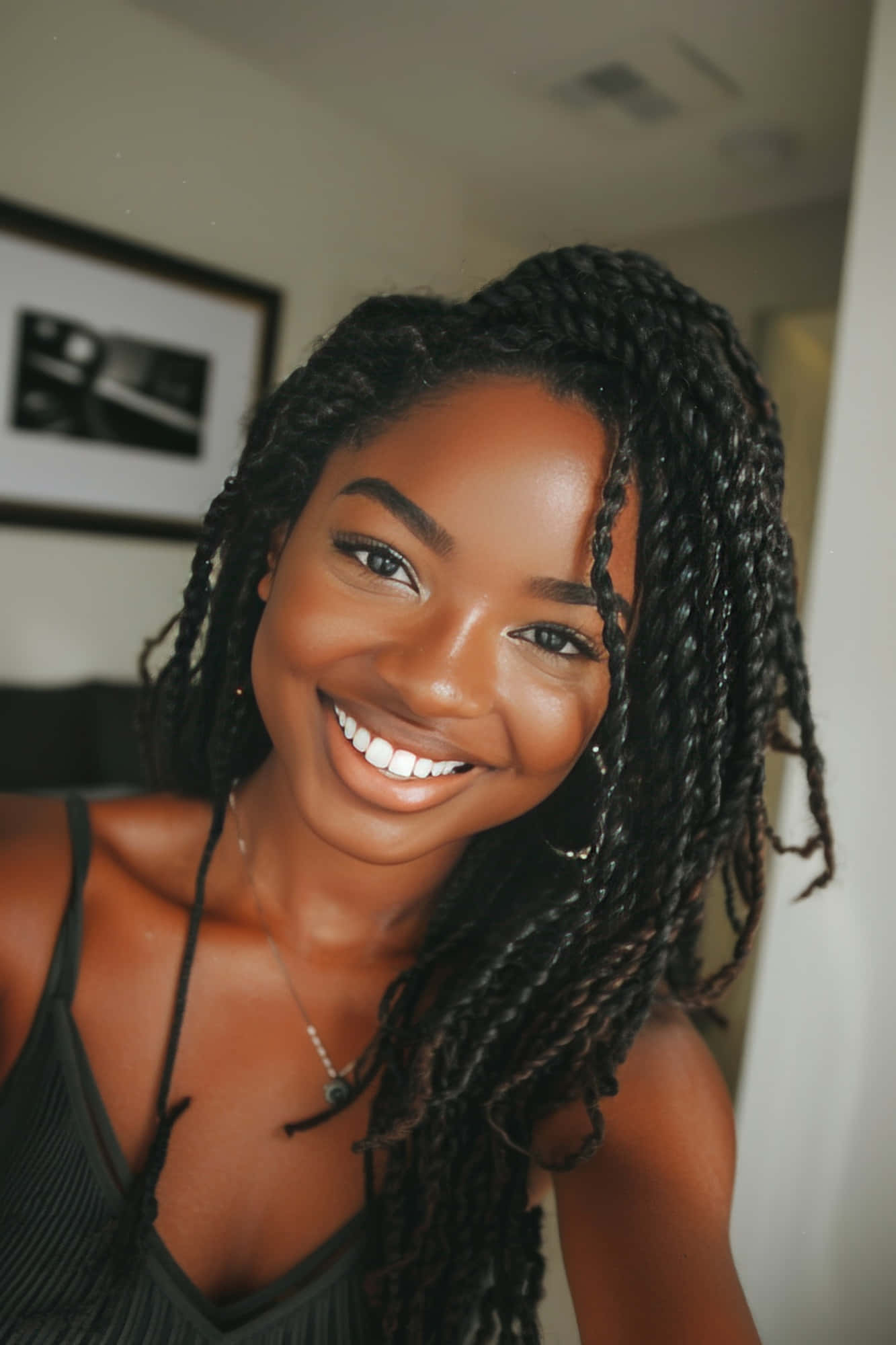 Radiant Smile Ebony Beauty, dark braided hair, warm smile, Full HD Phone Wallpaper