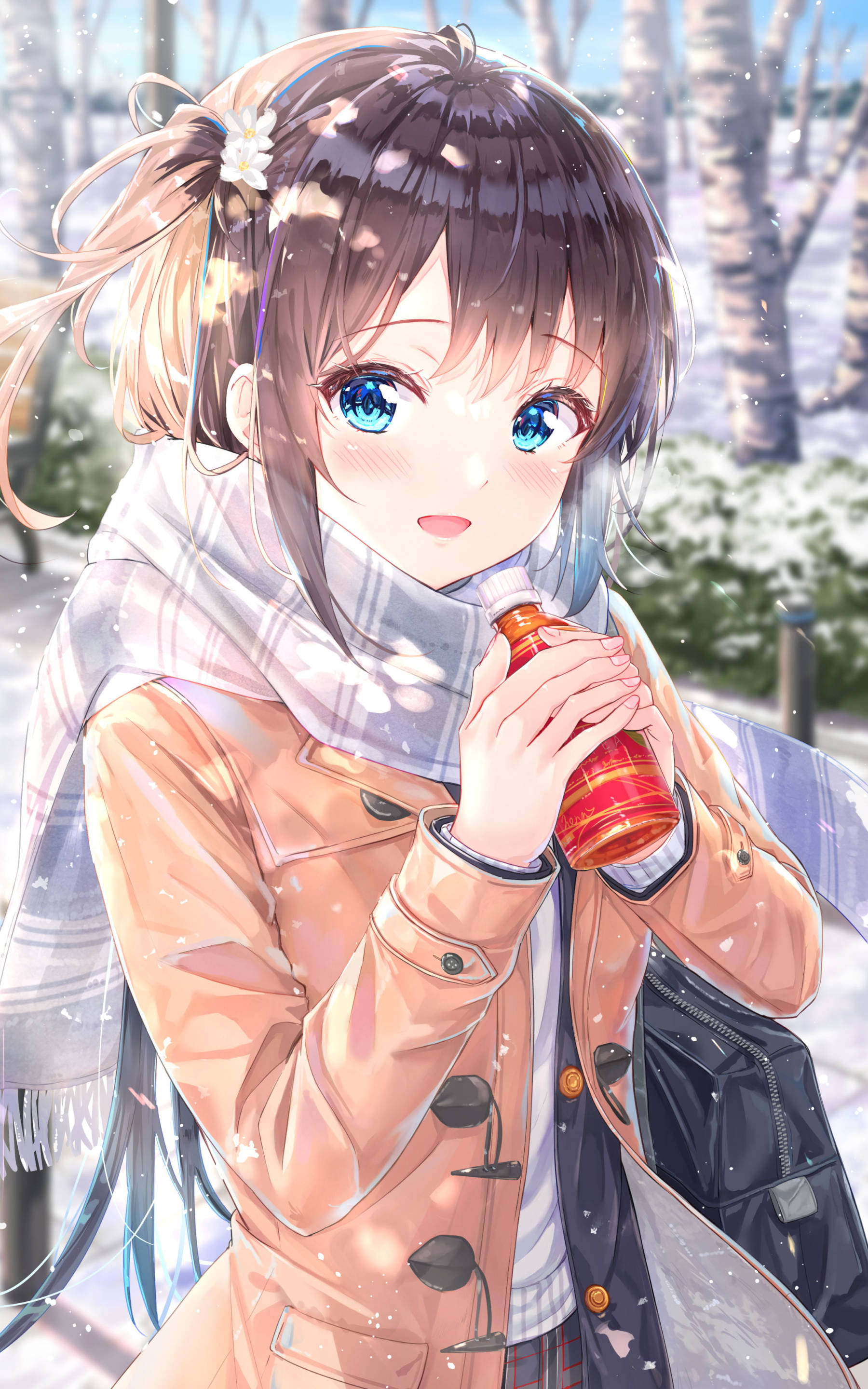anime girl, blue eyes, brown hair, 2K Phone Wallpaper