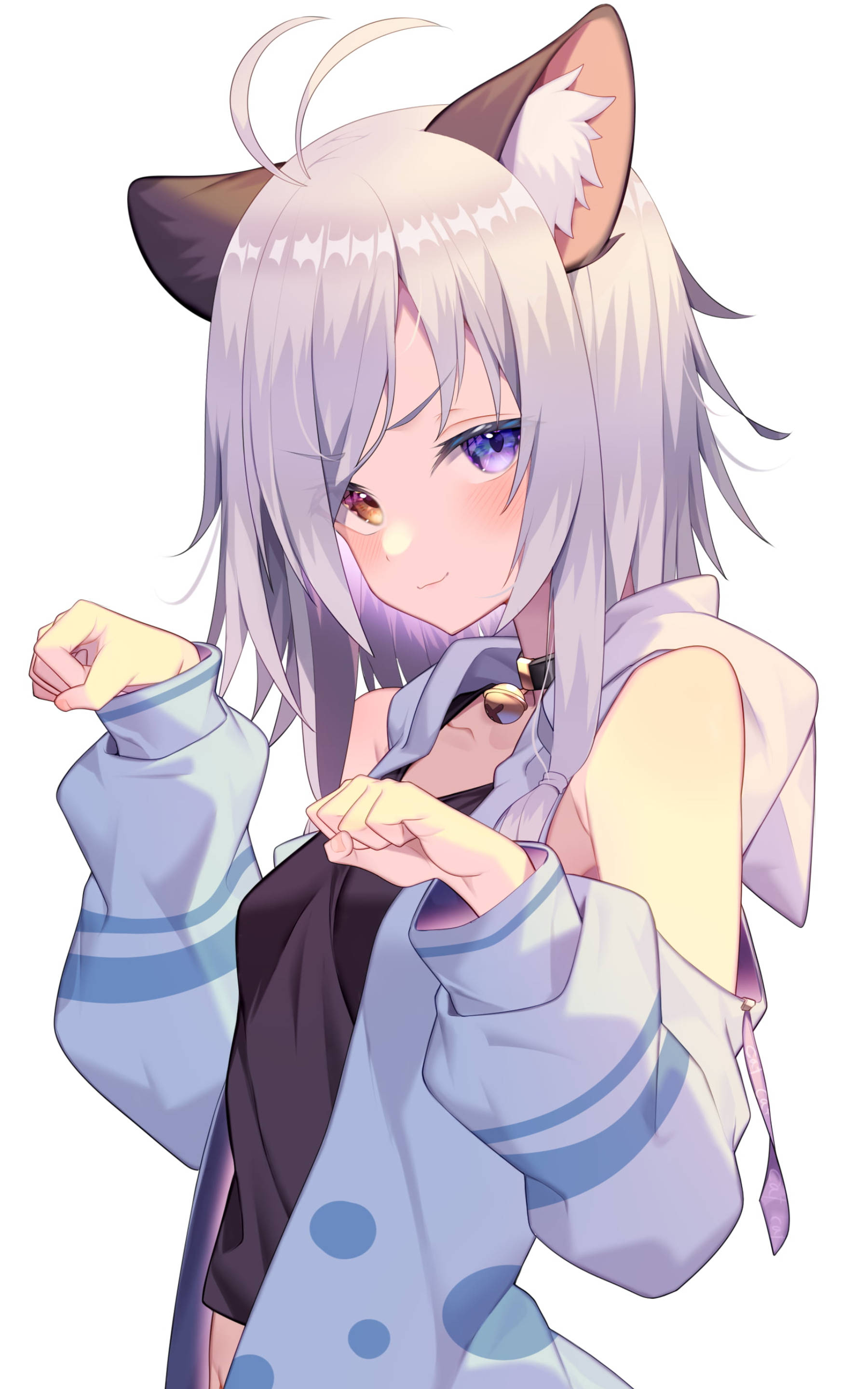 cute anime girl, silver hair, cat ears, 2K Phone Wallpaper