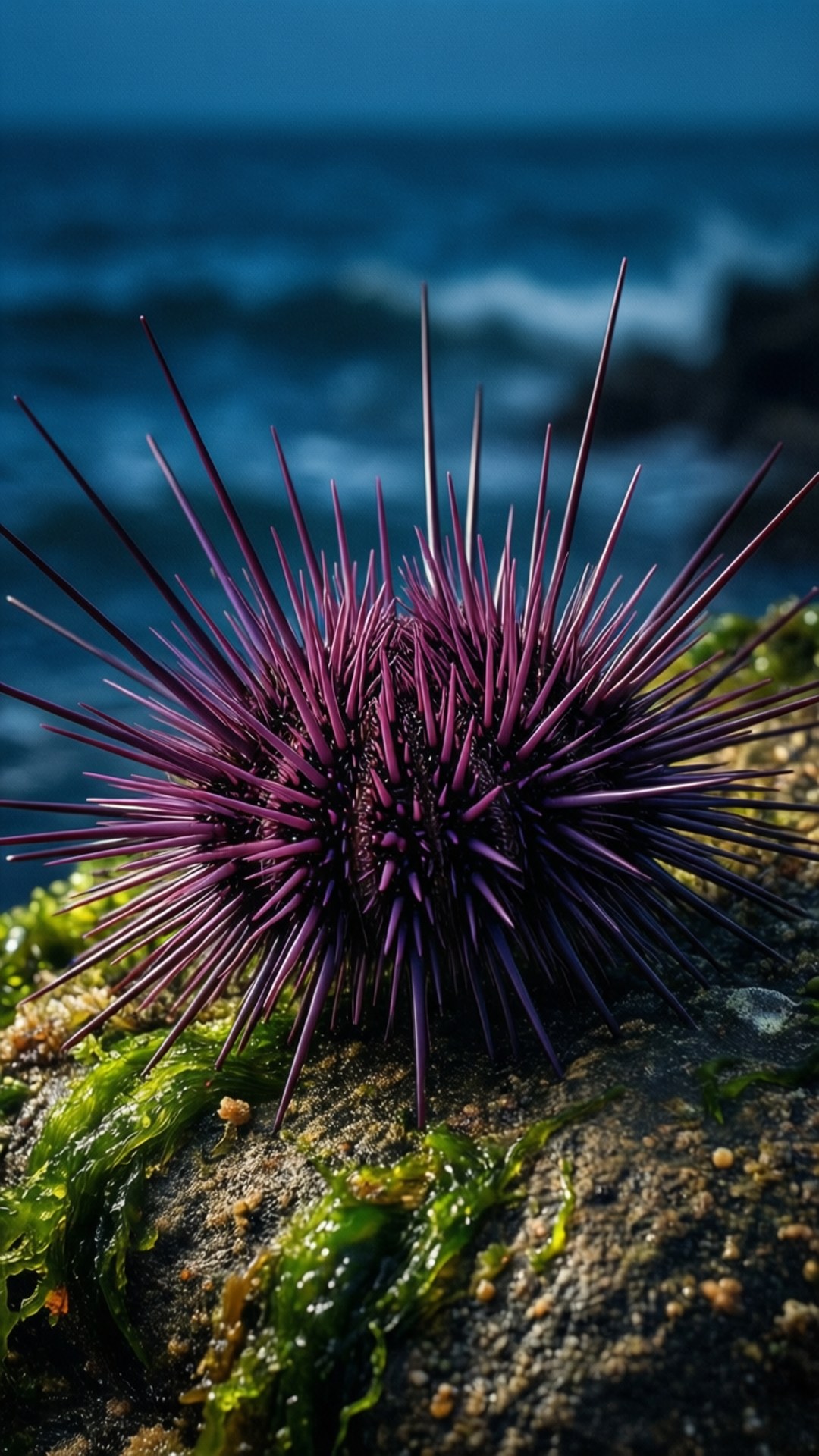 purple sea urchin, spines, rock, Full HD Phone Wallpaper