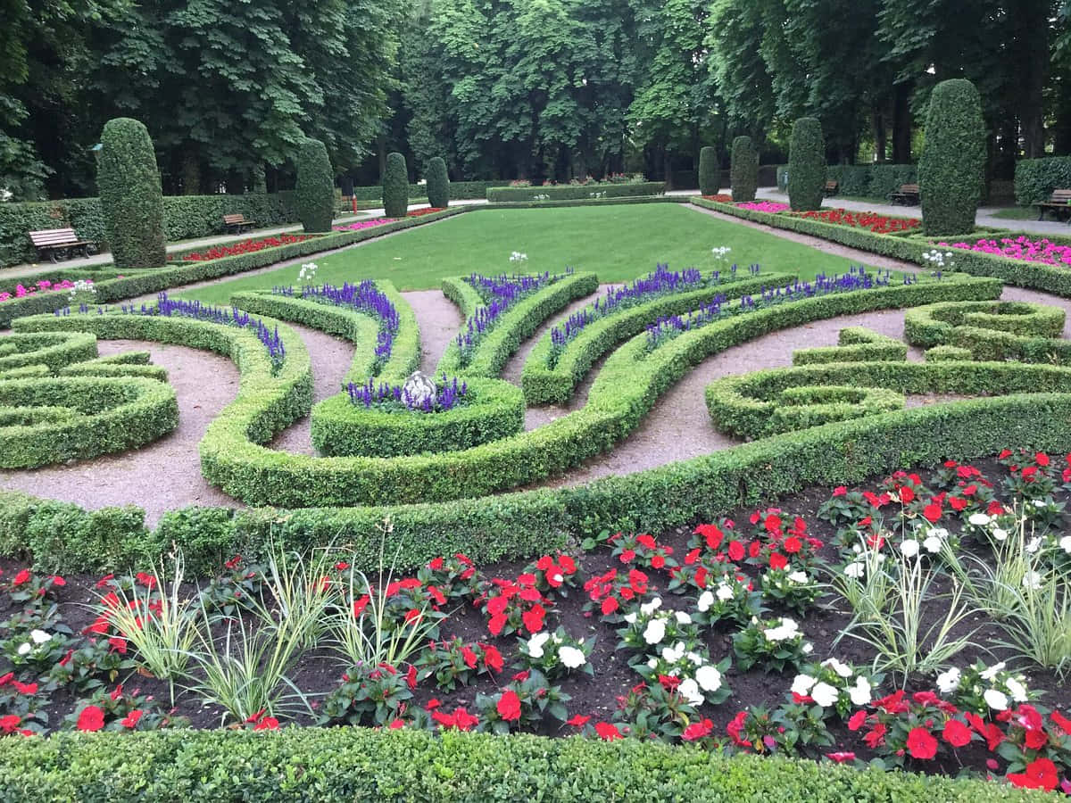 Echternach, formal garden, manicured hedges, SD Desktop Wallpaper