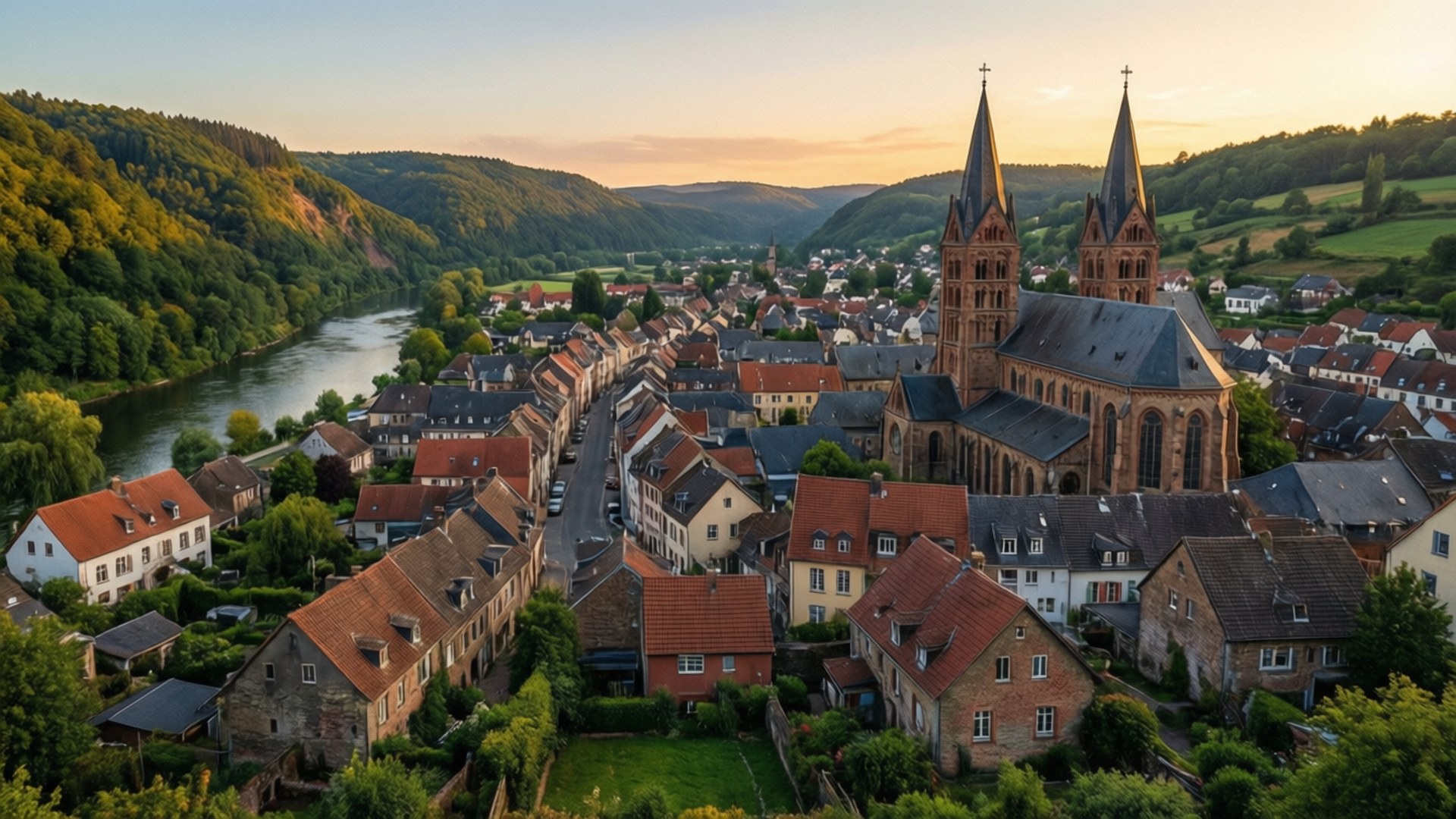 Echternach, Valley, Sunset, Full HD Desktop Wallpaper