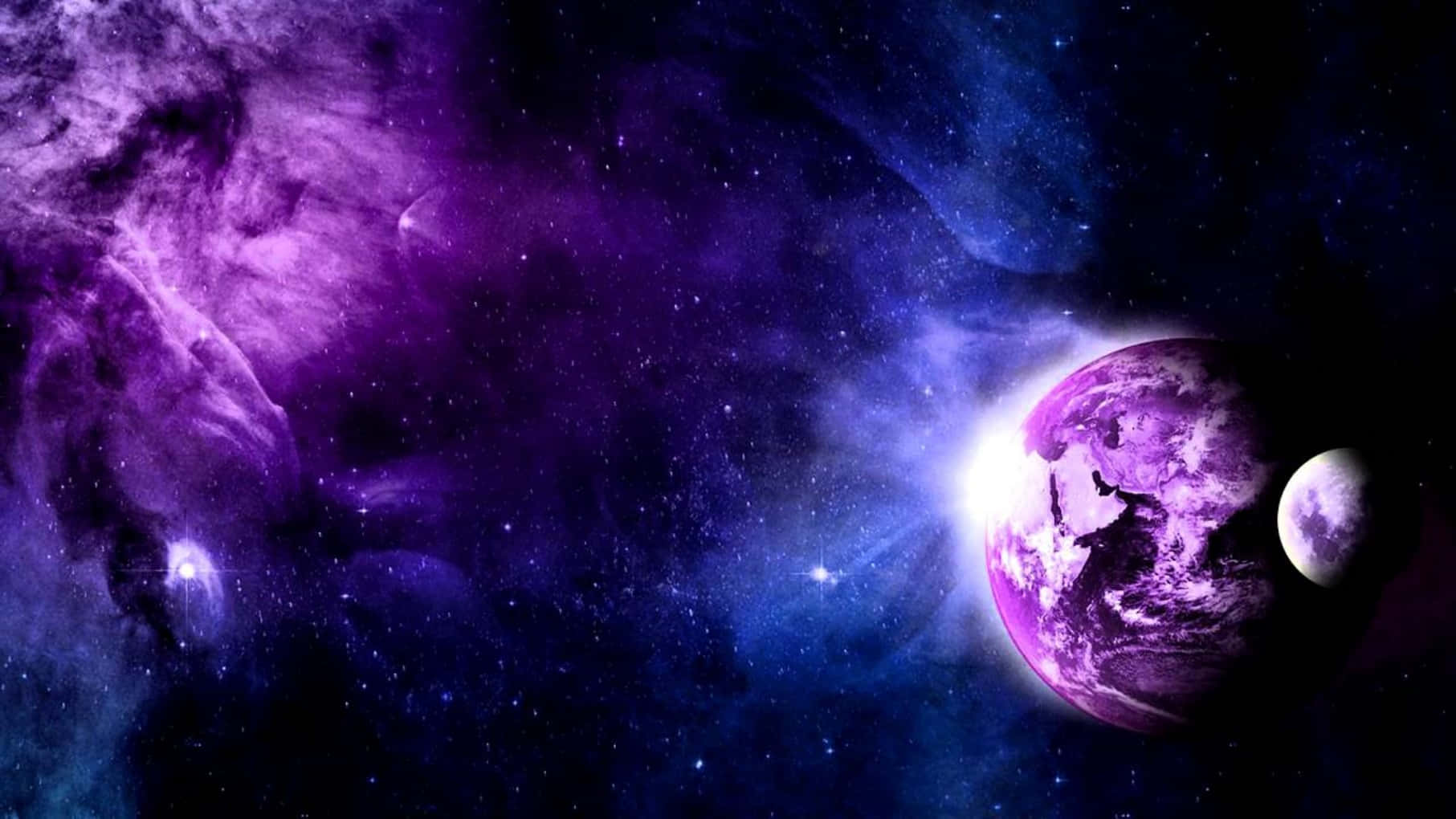planetary eclipse, vibrant purple and blue nebula, glowing planet, HD Desktop Wallpaper