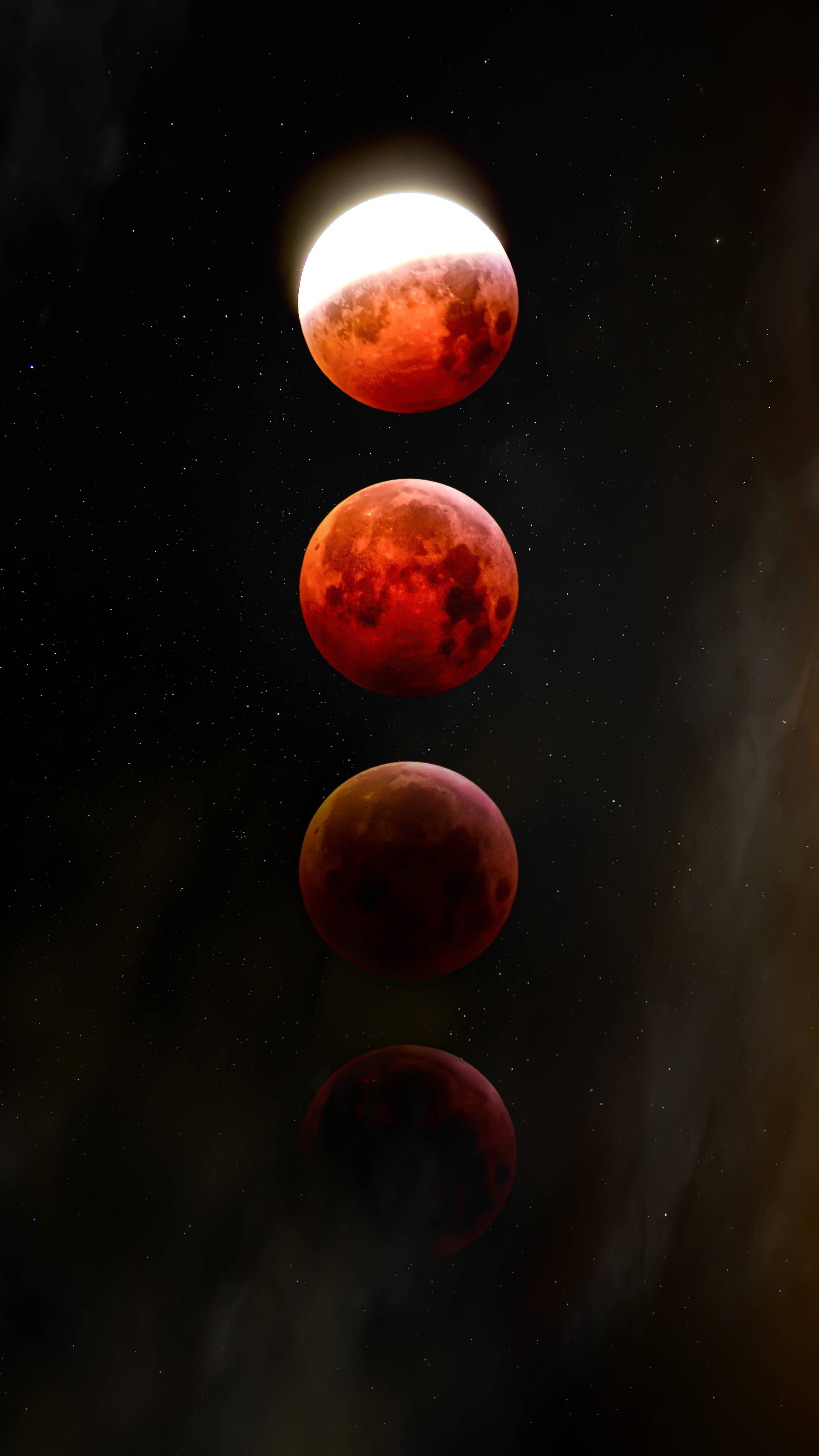 lunar moon eclipse, blood moon eclipse, starry cosmic backdrop, 4K Phone Wallpaper