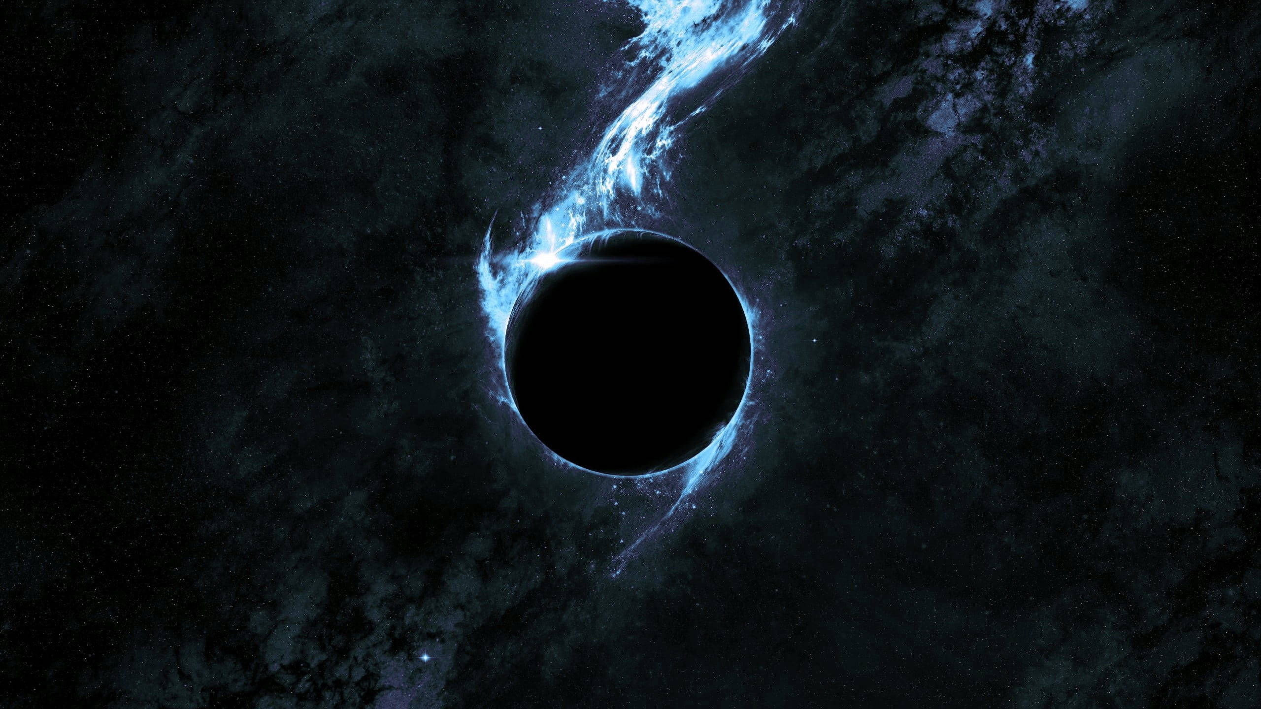 Solar Eclipse Rainmeter Skin, cosmic black hole, glowing blue accretion disk, 2K Desktop Wallpaper