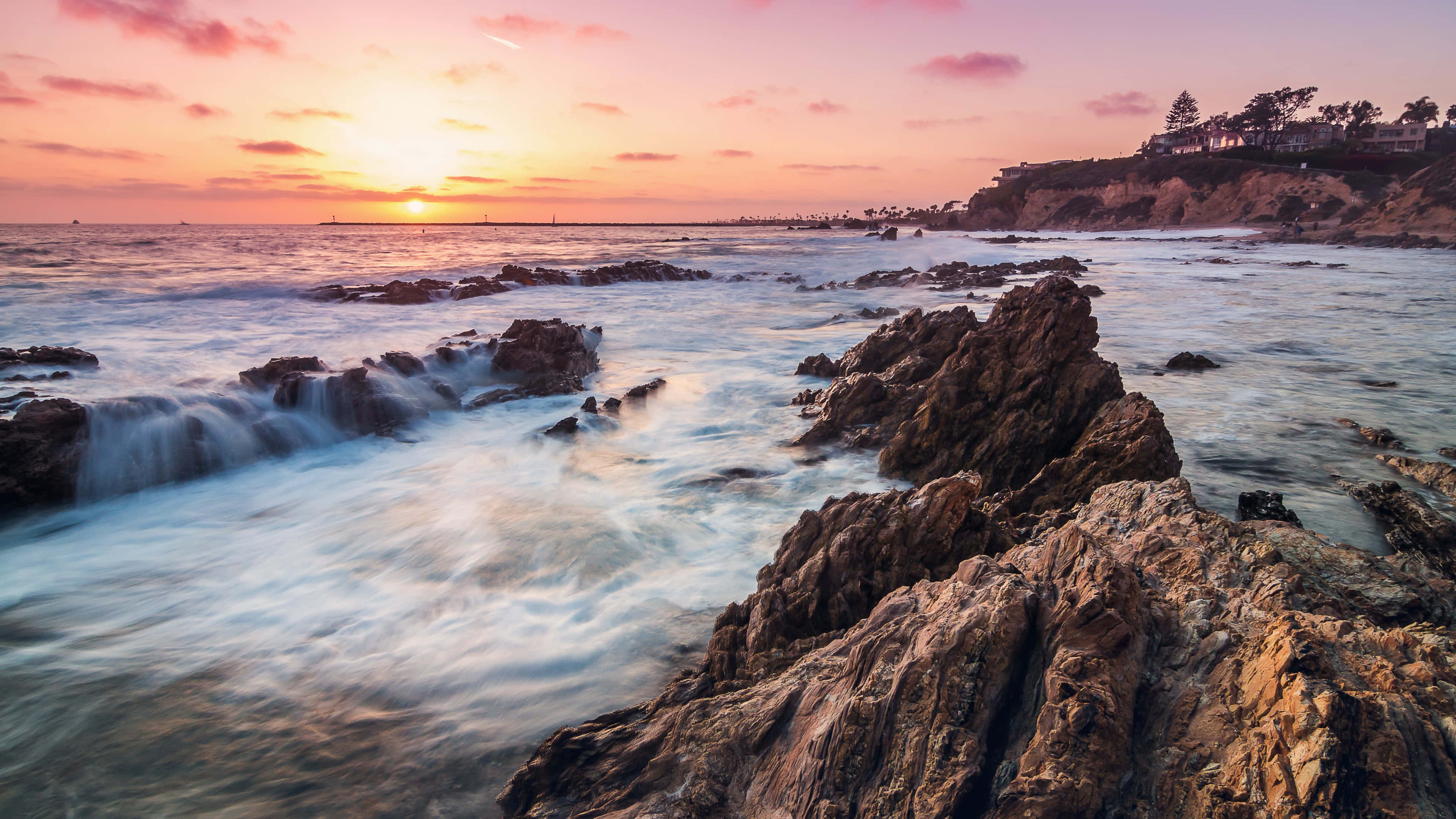 Sunset, pink, orange, 4K Desktop Wallpaper