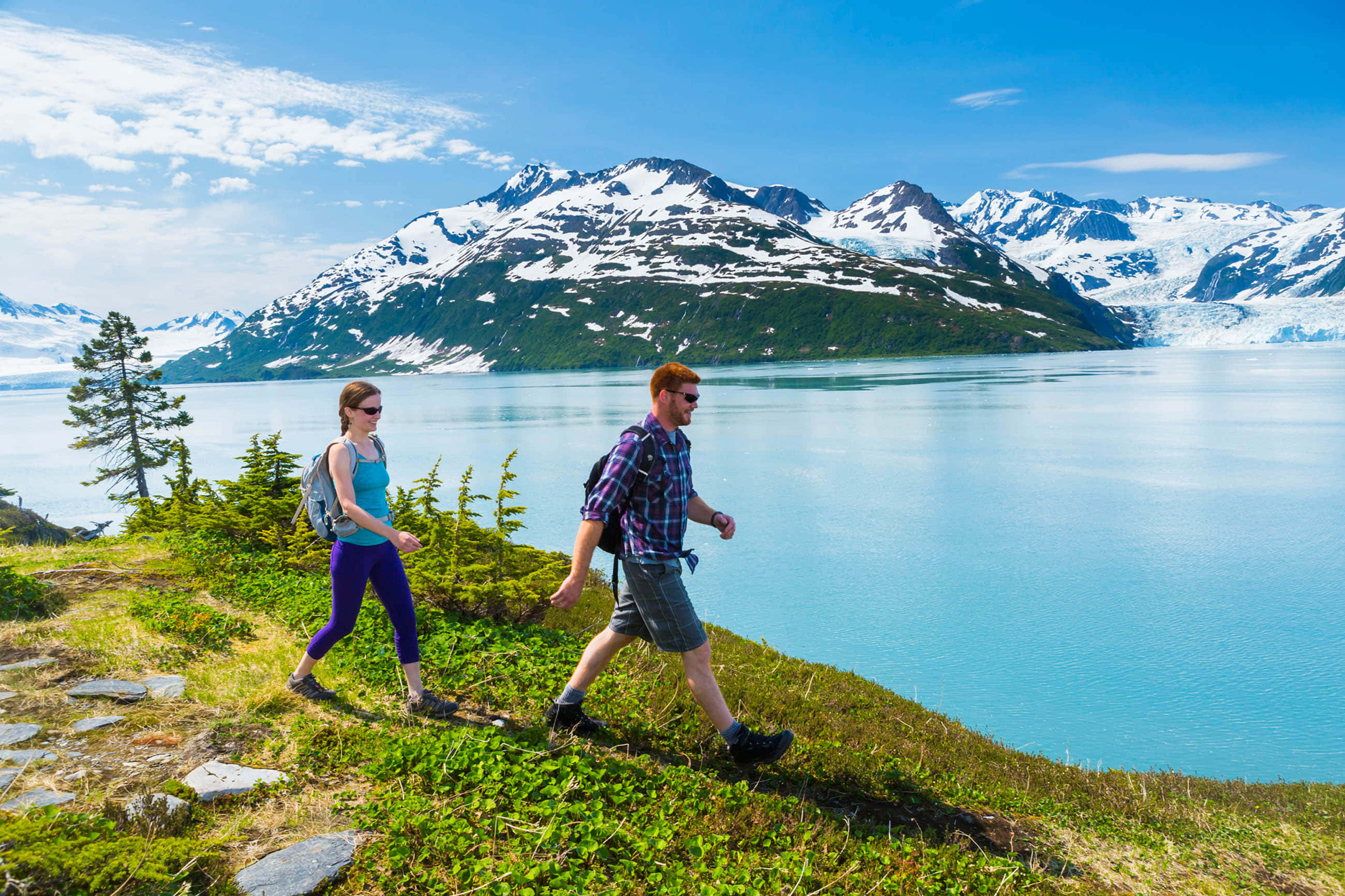 turquoise lake, snow-capped mountains, glaciers, 2K Desktop Wallpaper