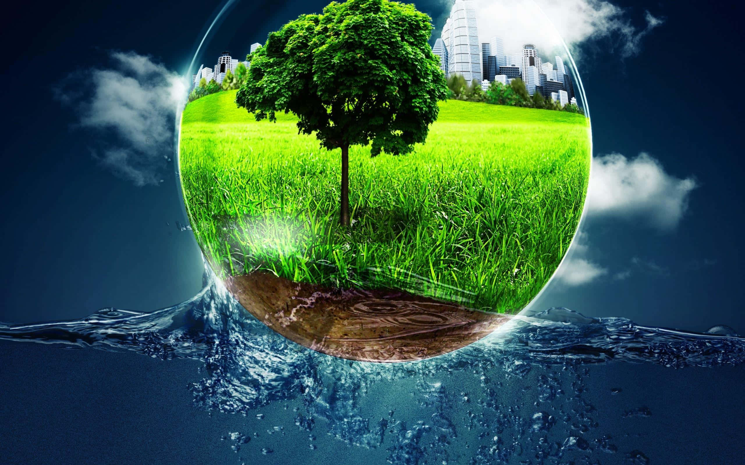 Eco-tourism, tropical forest, glass sphere, 2K Desktop Wallpaper
