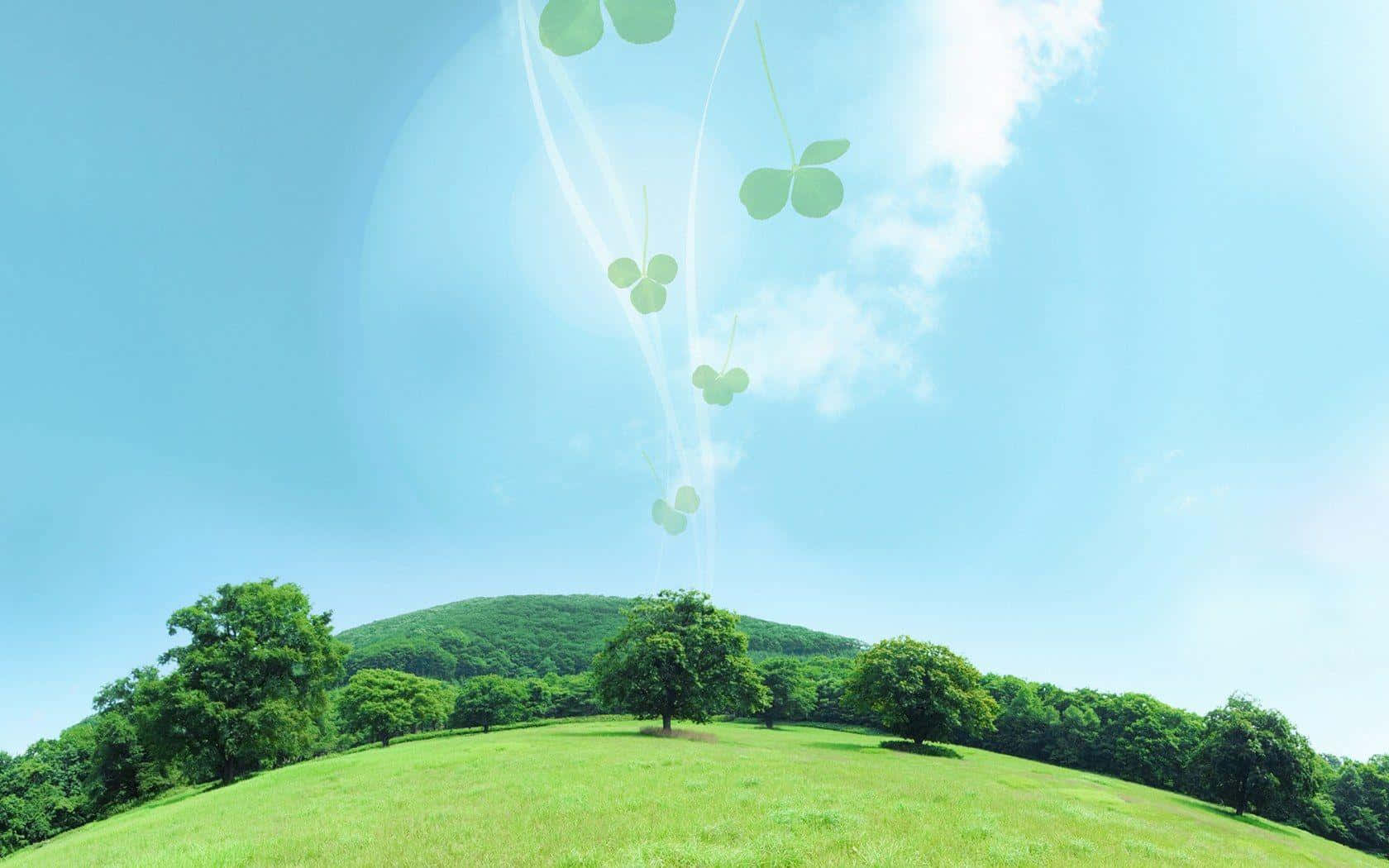 vibrant green hillside, trees, clear blue sky, HD Desktop Wallpaper
