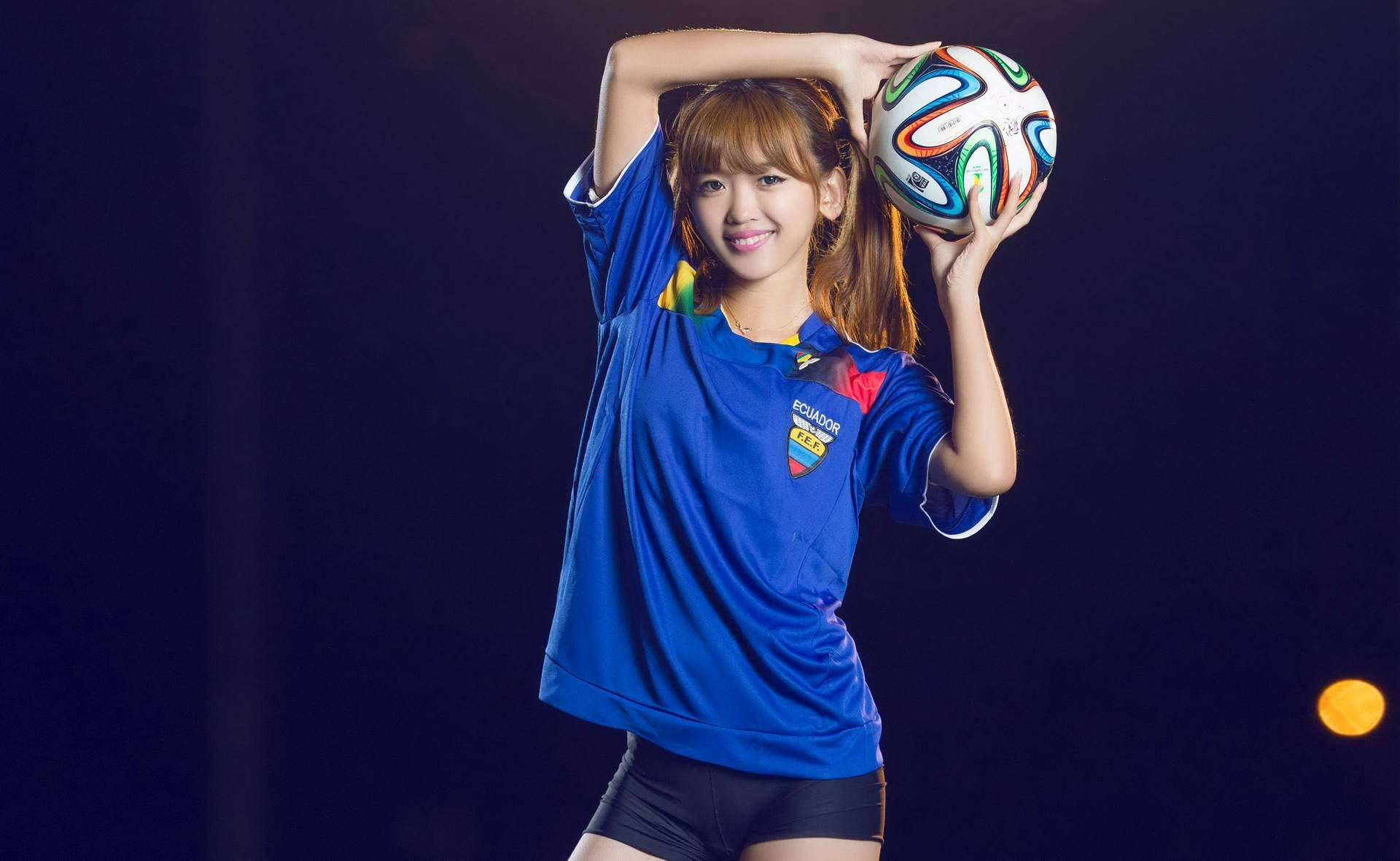 Ecuador, blue Ecuadorian soccer jersey, colorful official match ball, Full HD Desktop Wallpaper
