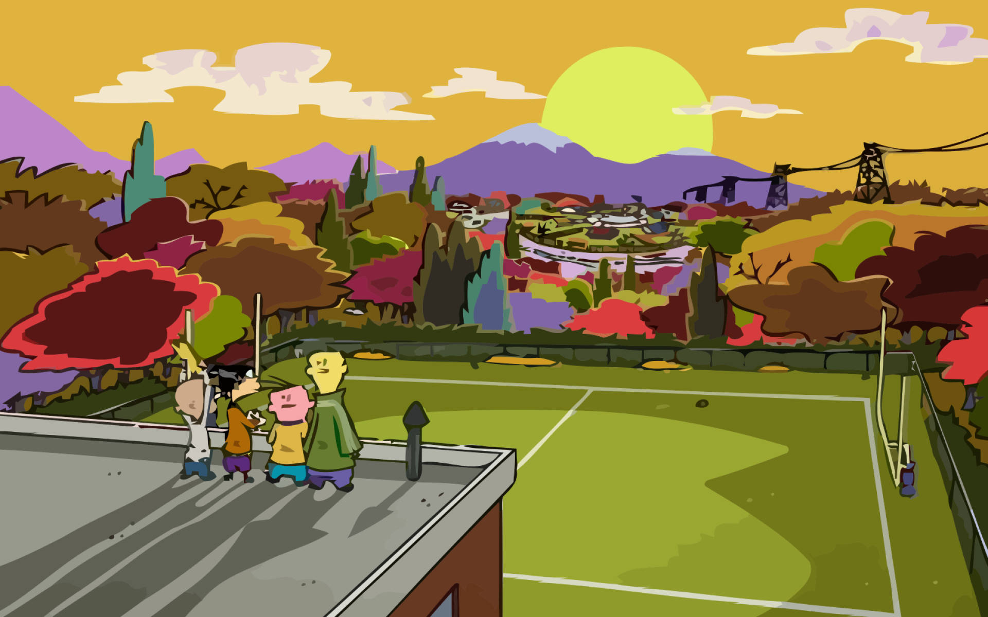 Ed Edd N Eddy, sunset, rooftop, Full HD Desktop Wallpaper
