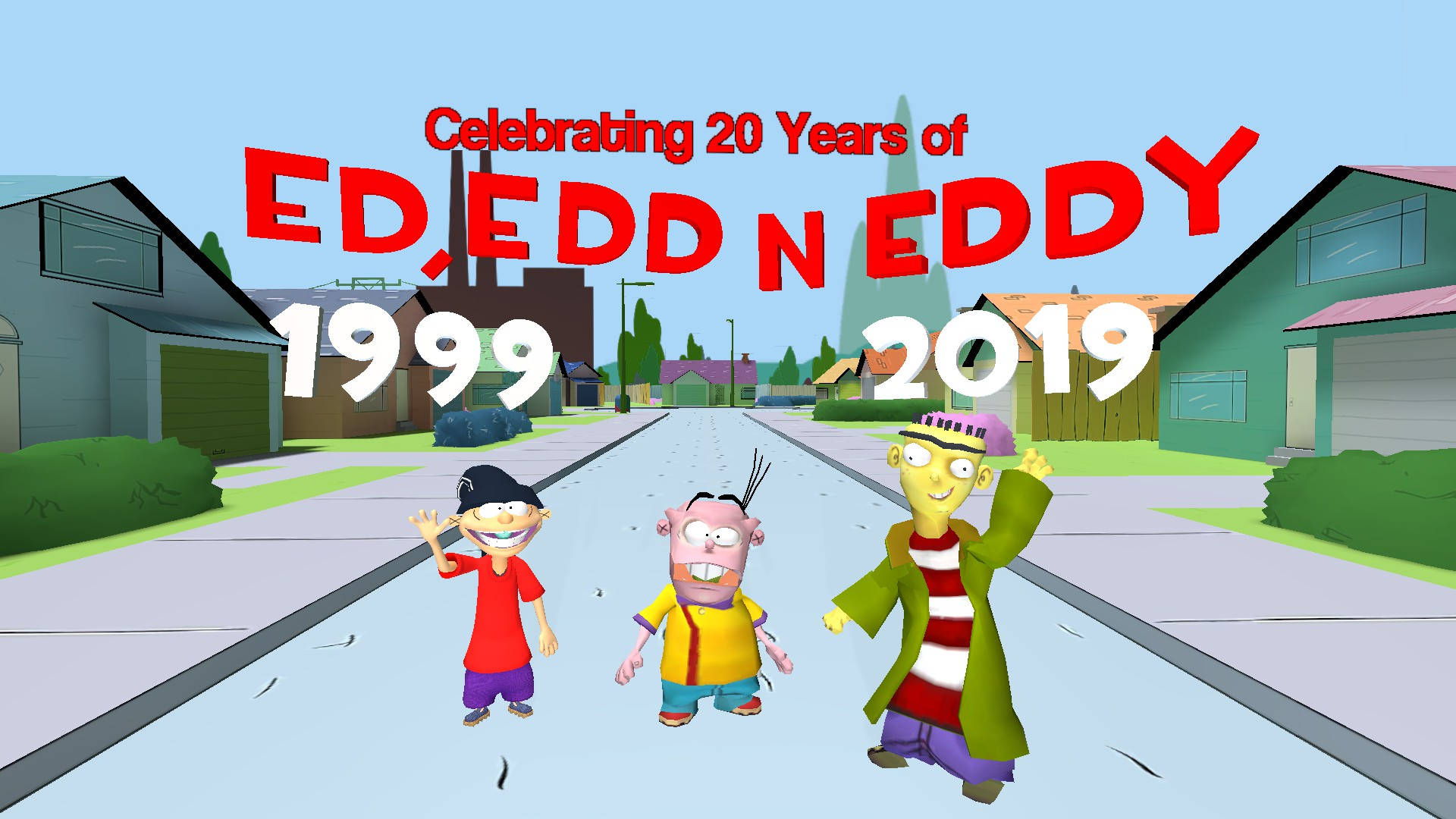Ed Edd N Eddy, suburban street, clear blue sky, Full HD Desktop Wallpaper