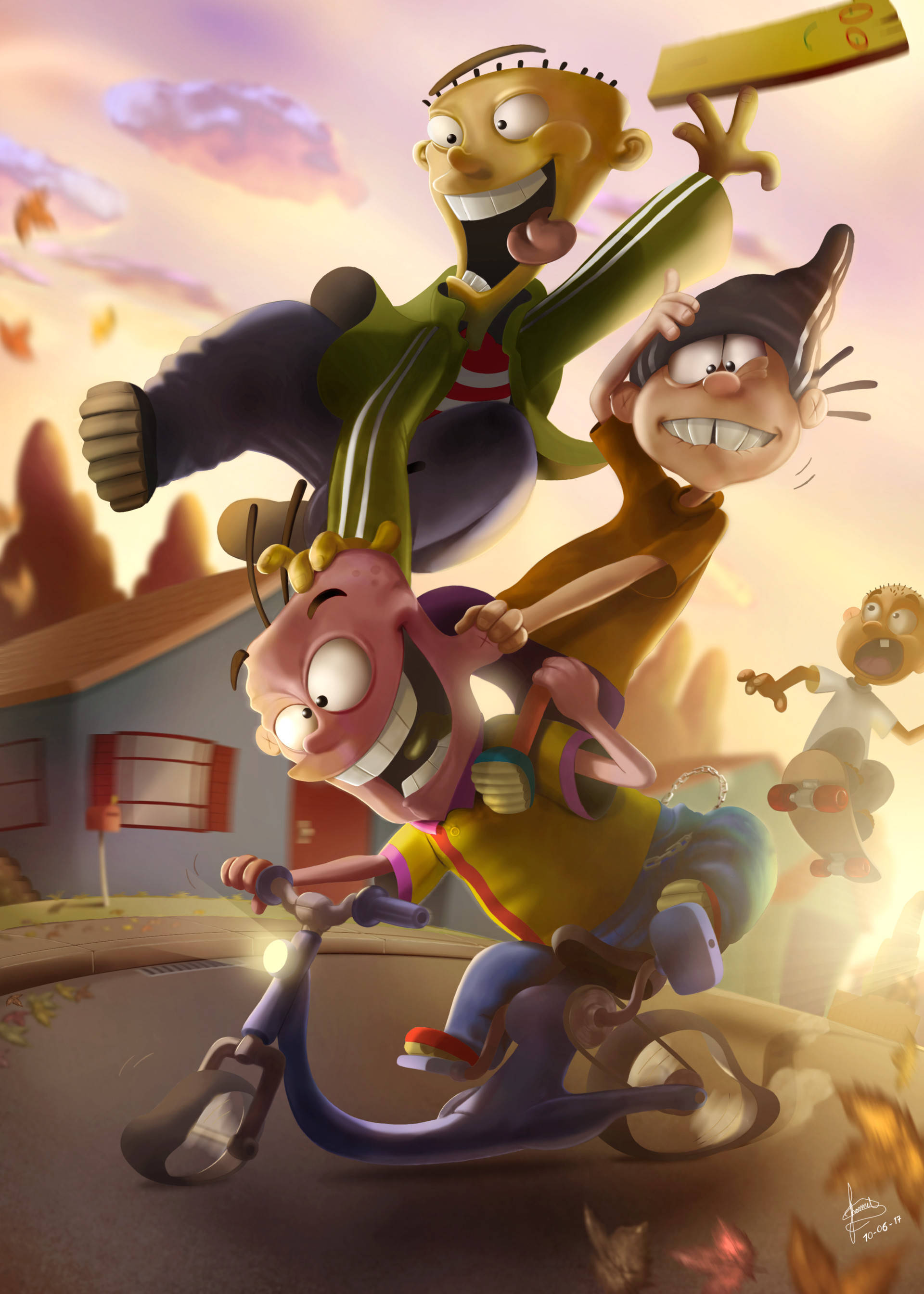 Ed Edd N Eddy, scooter, suburban street, 2K Phone Wallpaper