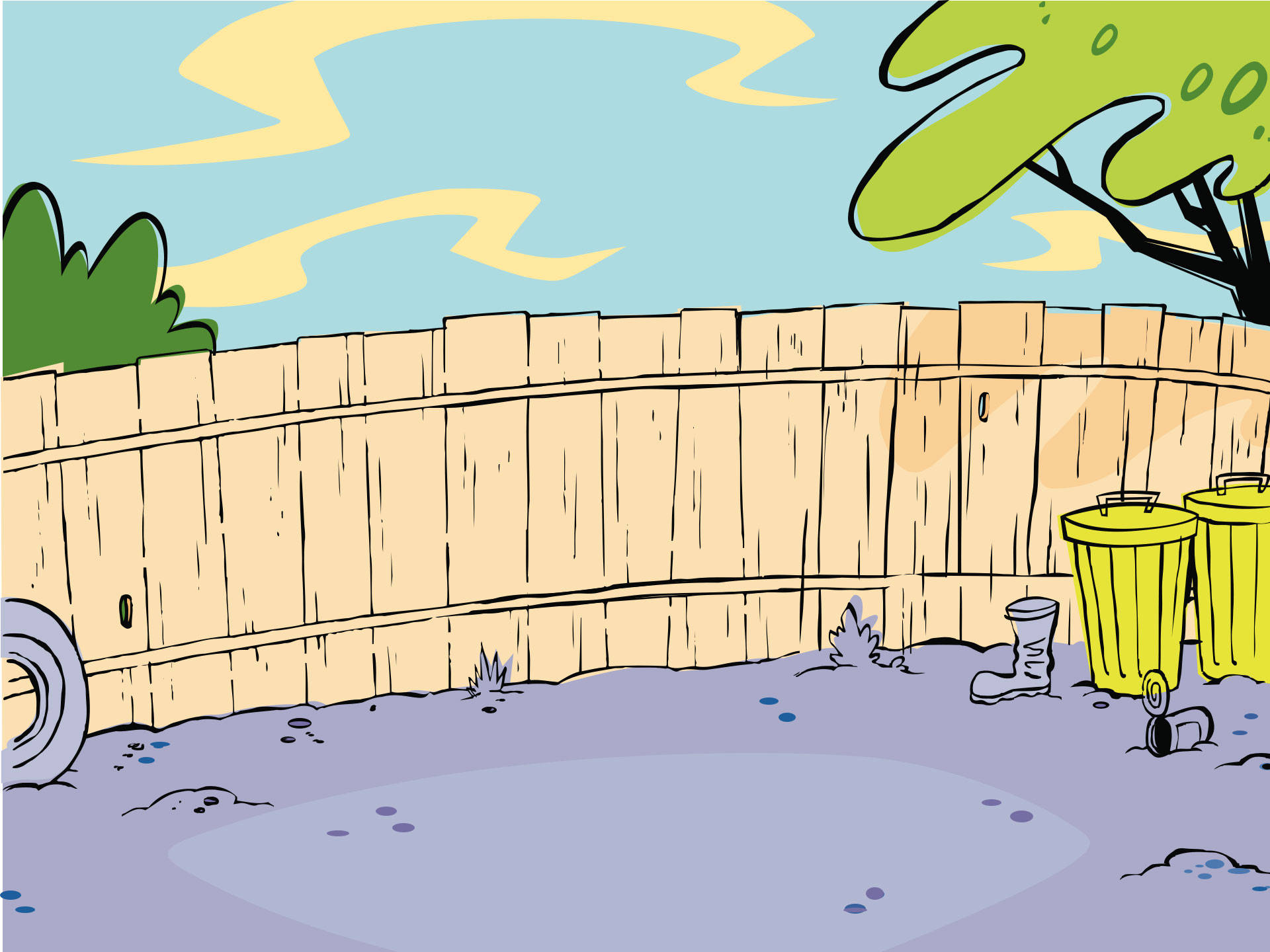 Ed Edd N Eddy, wooden fence, yellow bins, Full HD Desktop Wallpaper