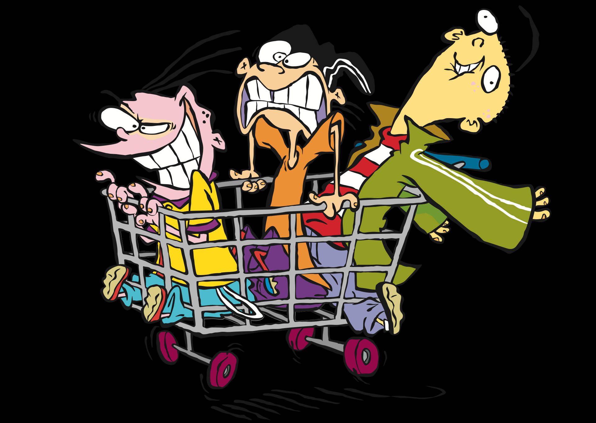Ed Edd N Eddy, grocery cart, three cartoon kids, Full HD Desktop Wallpaper