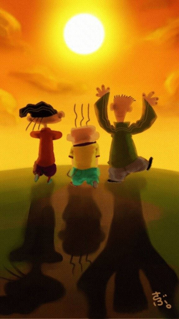 Ed Edd N Eddy, sunset, grassy hill, SD Phone Wallpaper