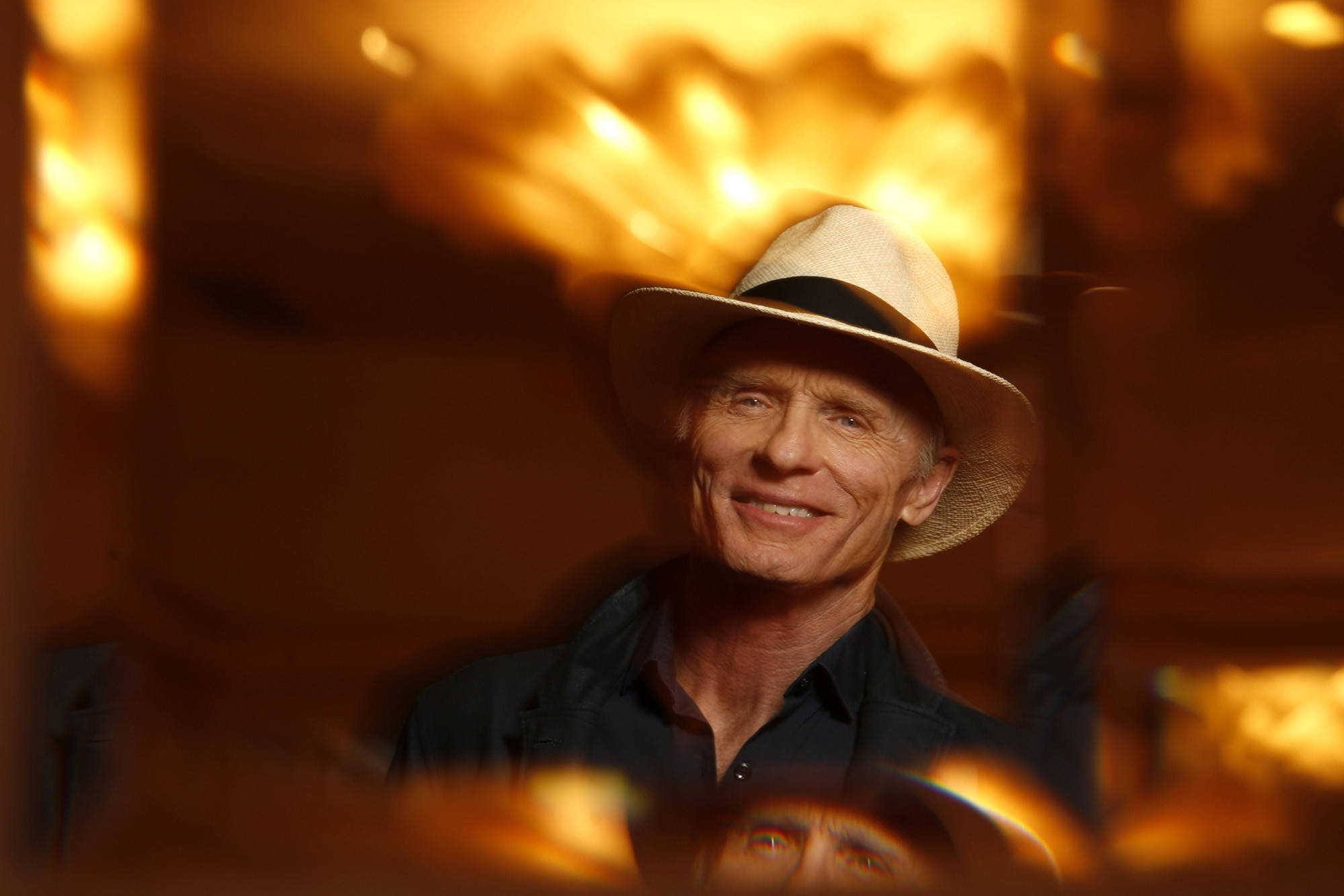 Ed Harris, straw hat, yellow lights, Full HD Desktop Wallpaper