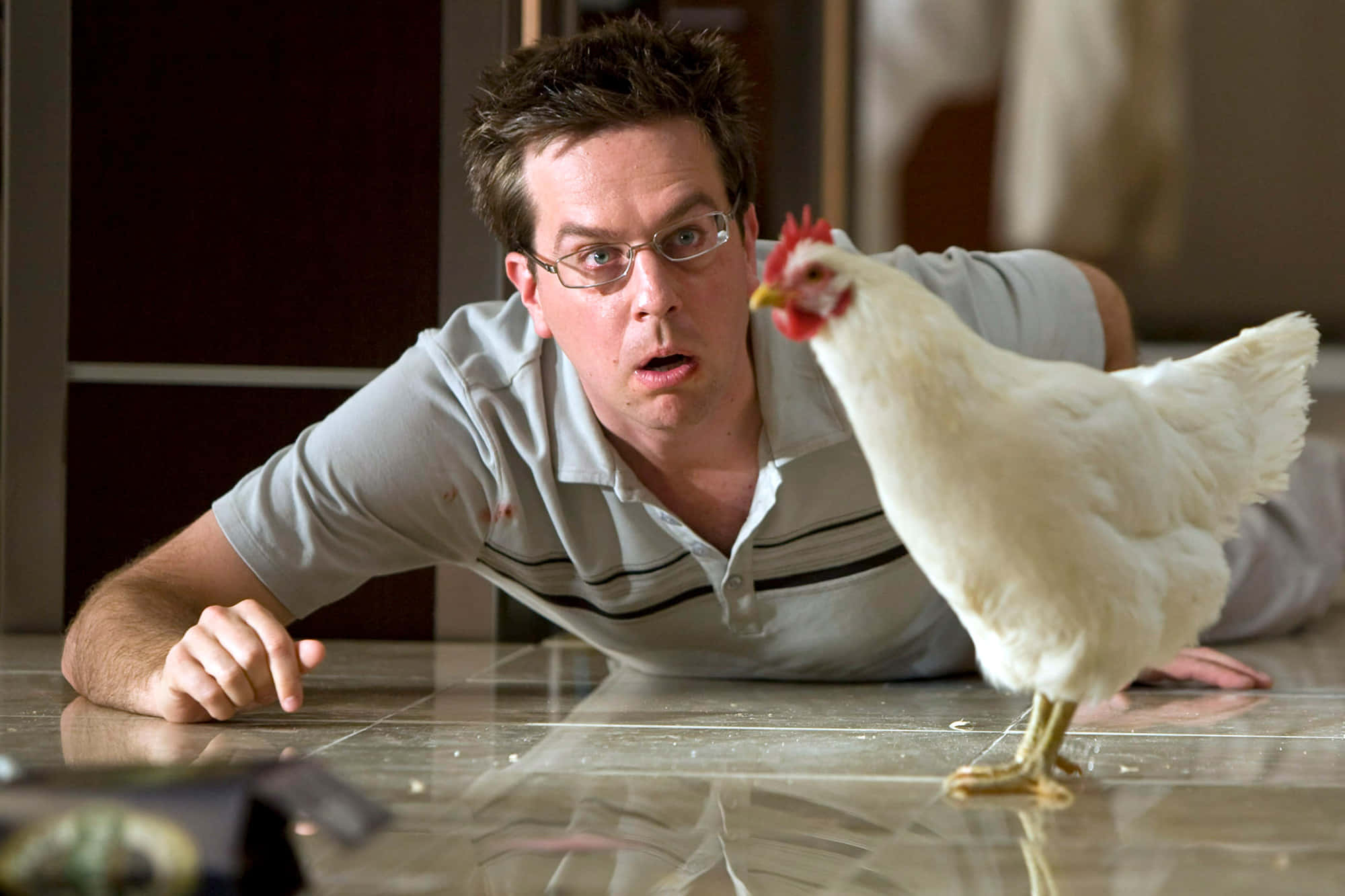 Ed Helms, glasses, tiled floor, Full HD Desktop Wallpaper