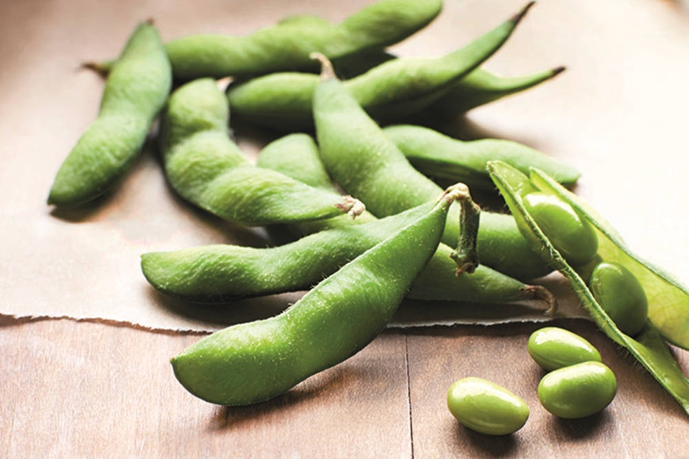 Edamame, parchment paper, wooden surface, SD Desktop Wallpaper