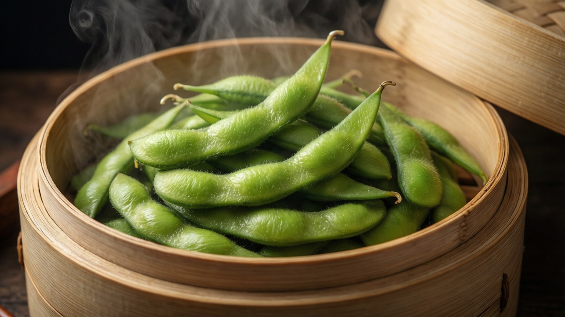edamame pods, bamboo steamer, vapor, Full HD Desktop Wallpaper