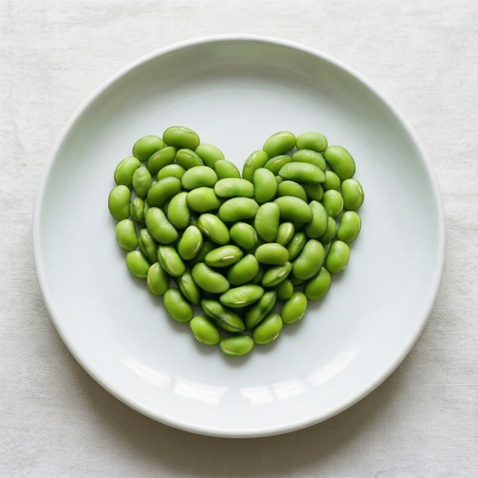 heart shaped edamame, white plate, vibrant green edamame beans, HD Desktop Wallpaper