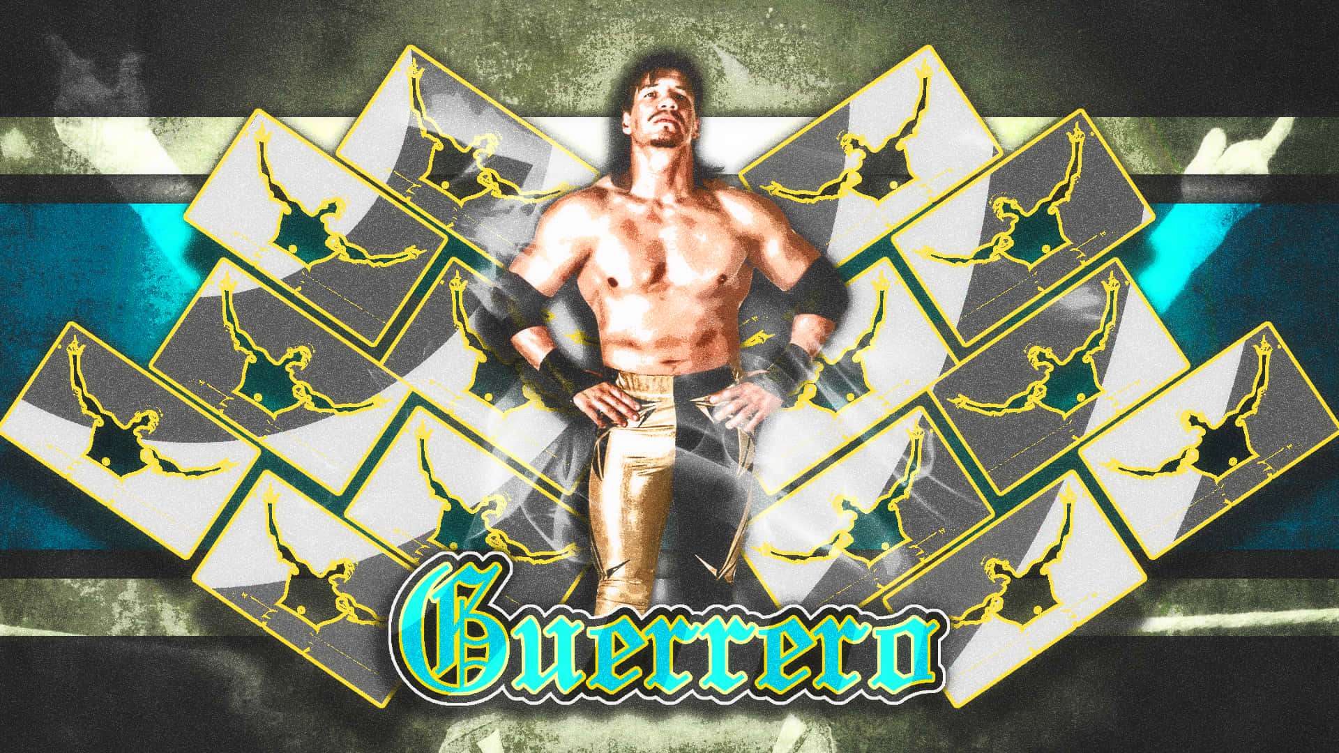 Eddie Guerrero, glassy fanart poster, glowing yellow silhouette cards, Full HD Desktop Wallpaper