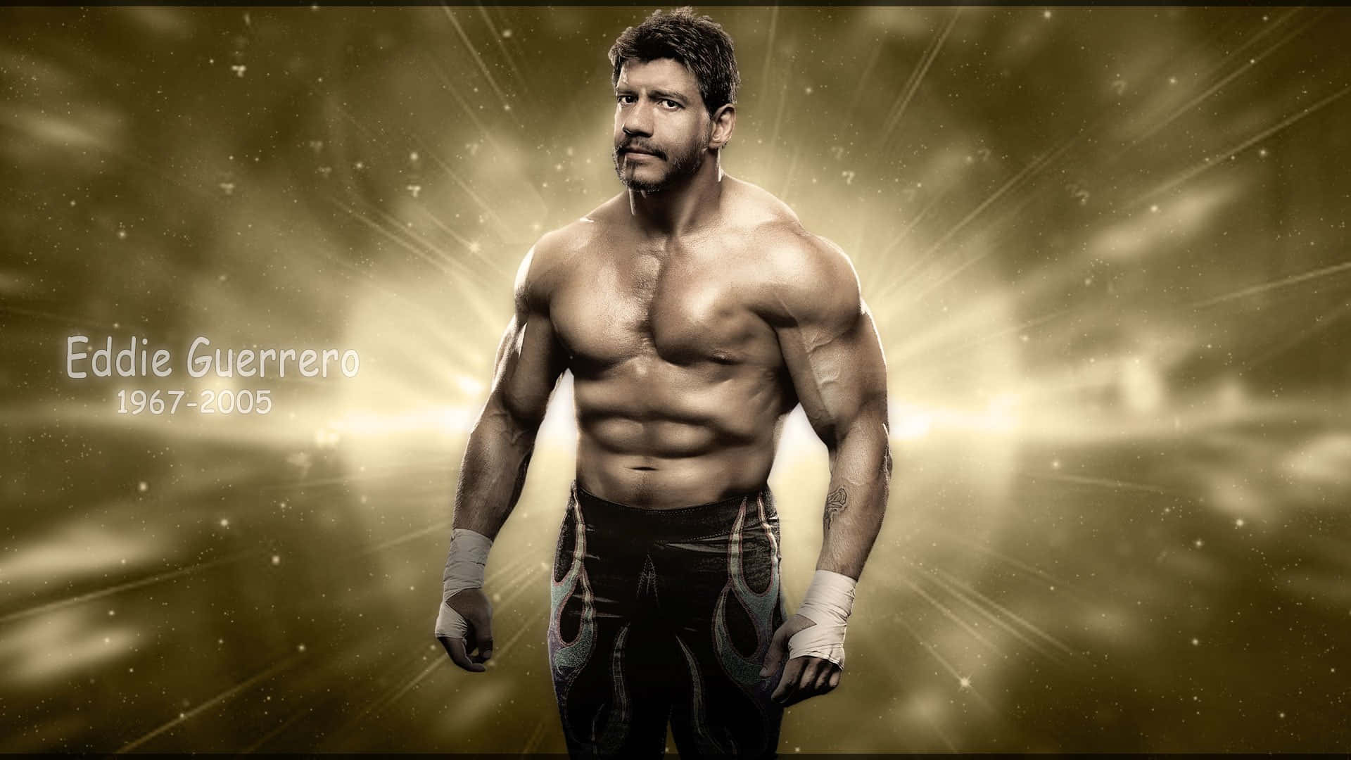 Eddie Guerrero, glowing graphic art, radiant golden background, Full HD Desktop Wallpaper