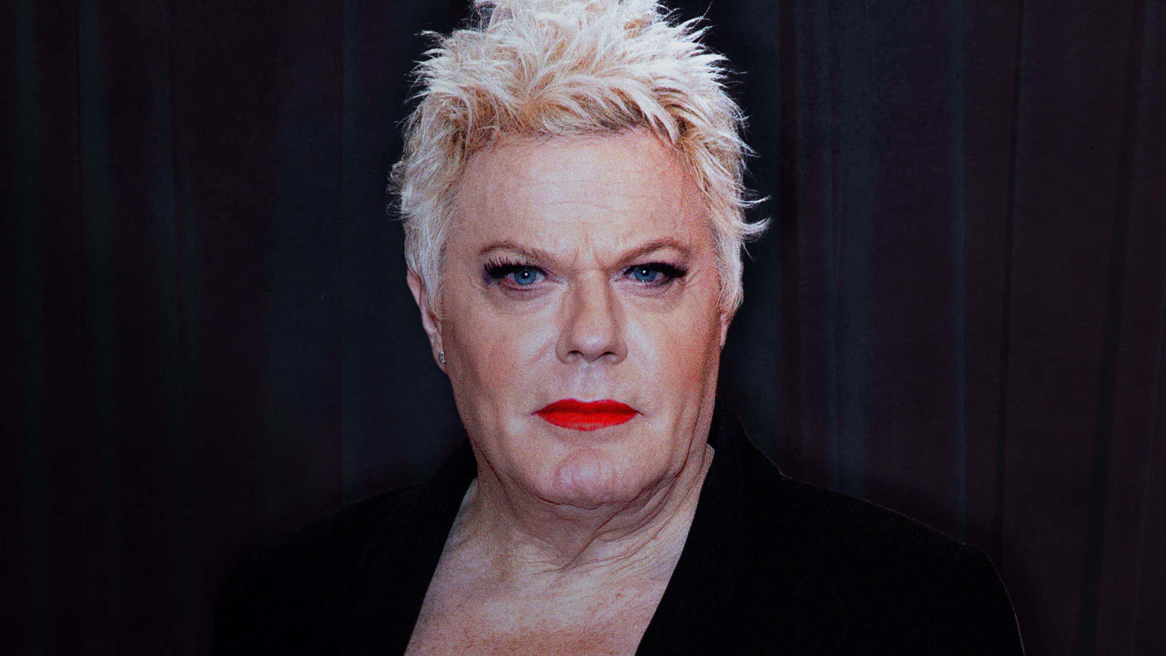 Eddie Izzard, spiky blonde hair, bold red lips, Full HD Desktop Wallpaper