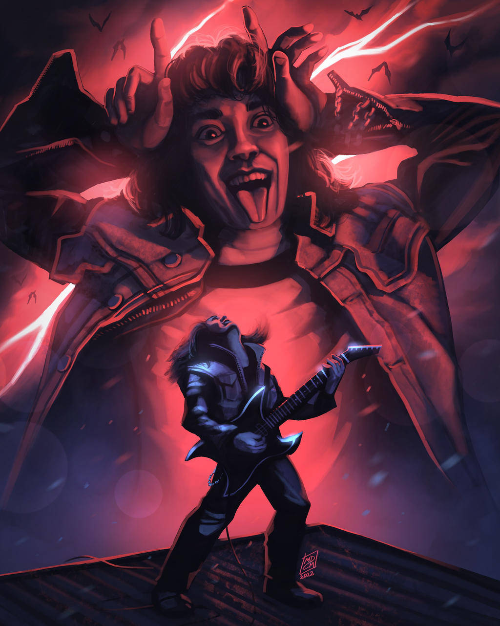 Eddie Munson, devil horns, guitar, HD Phone Wallpaper