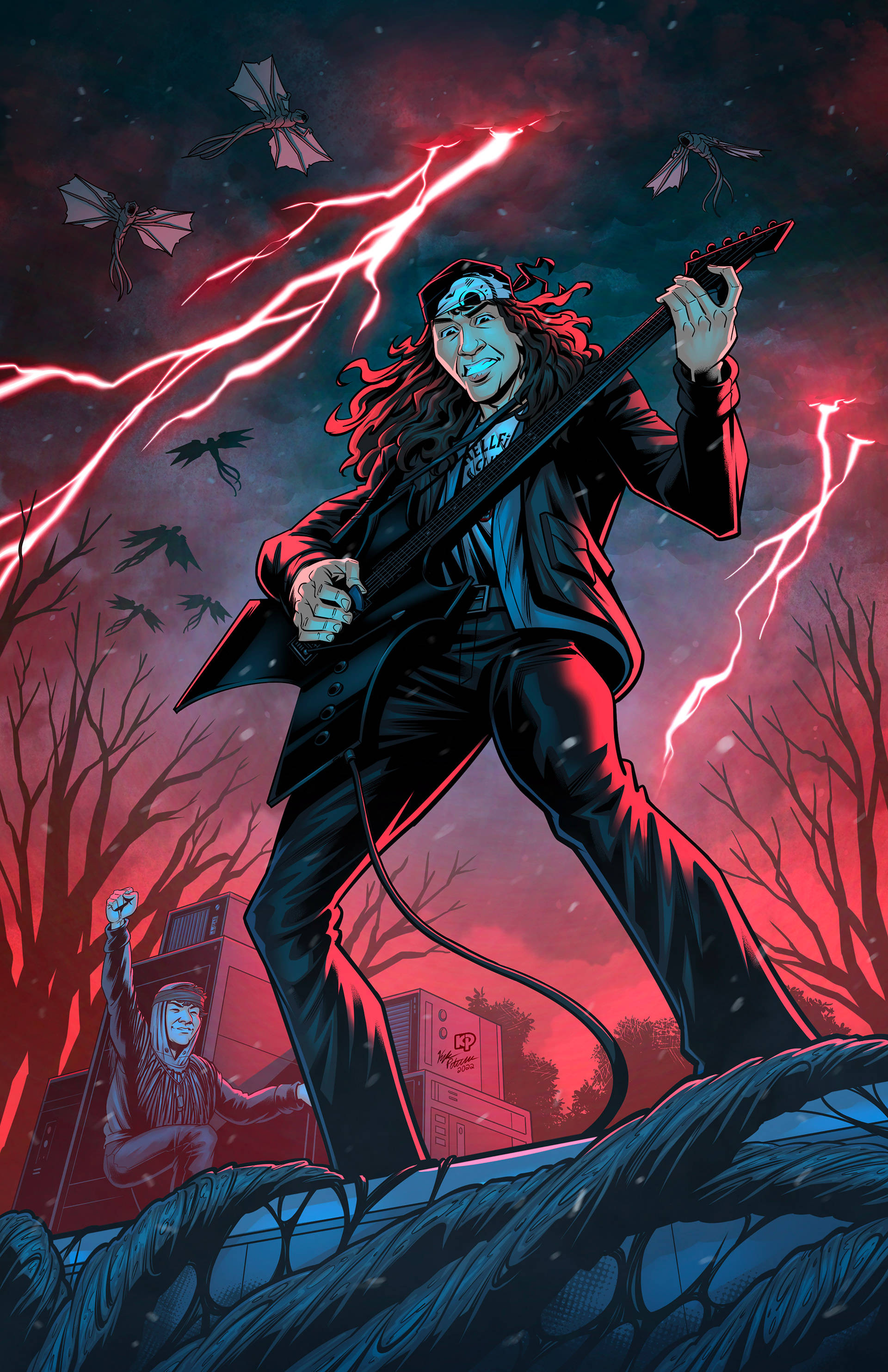Eddie Munson, electric guitar, red lightning, 2K Phone Wallpaper
