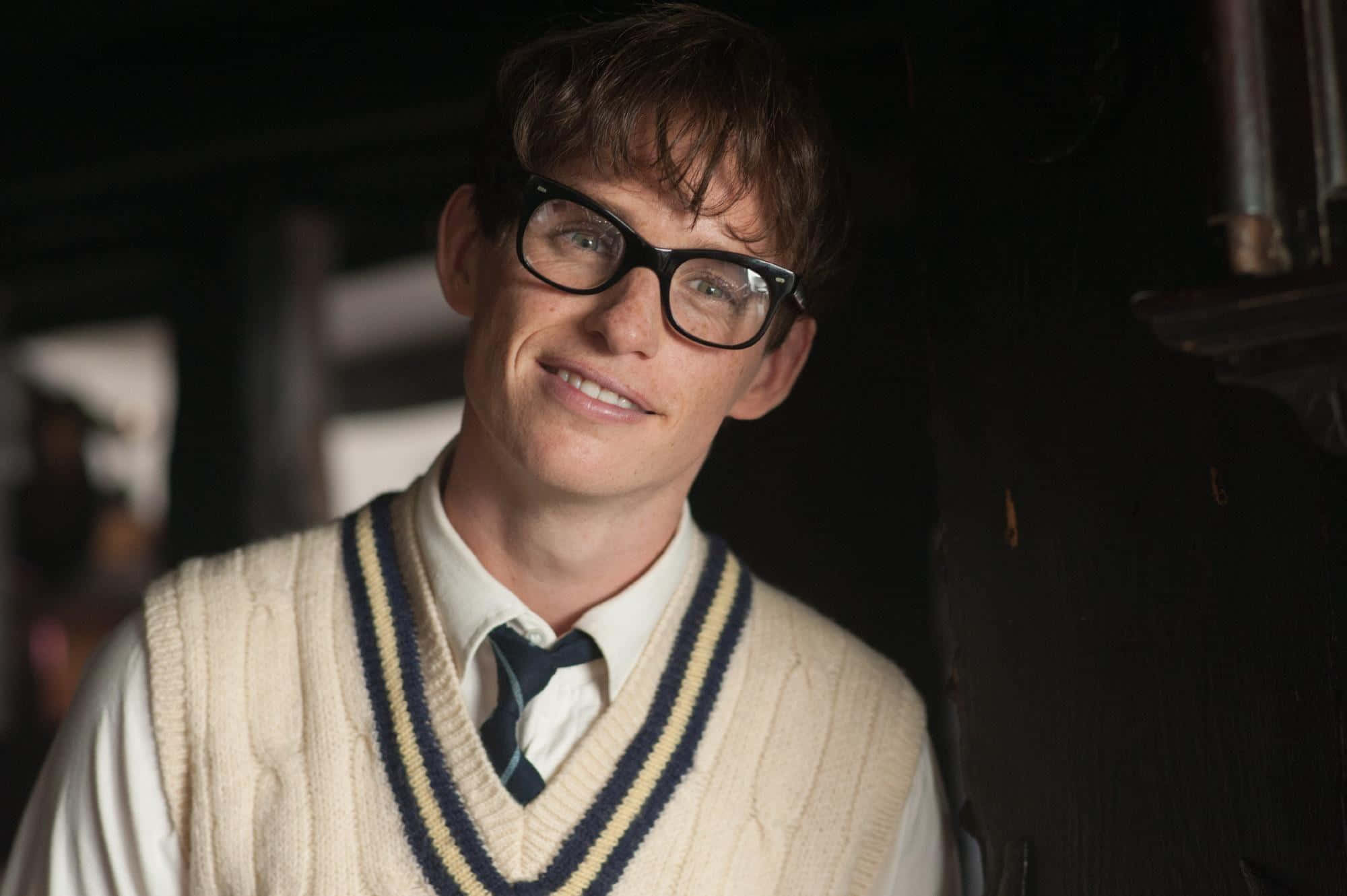Eddie Redmayne, cream sweater vest, striped tie, Full HD Desktop Wallpaper