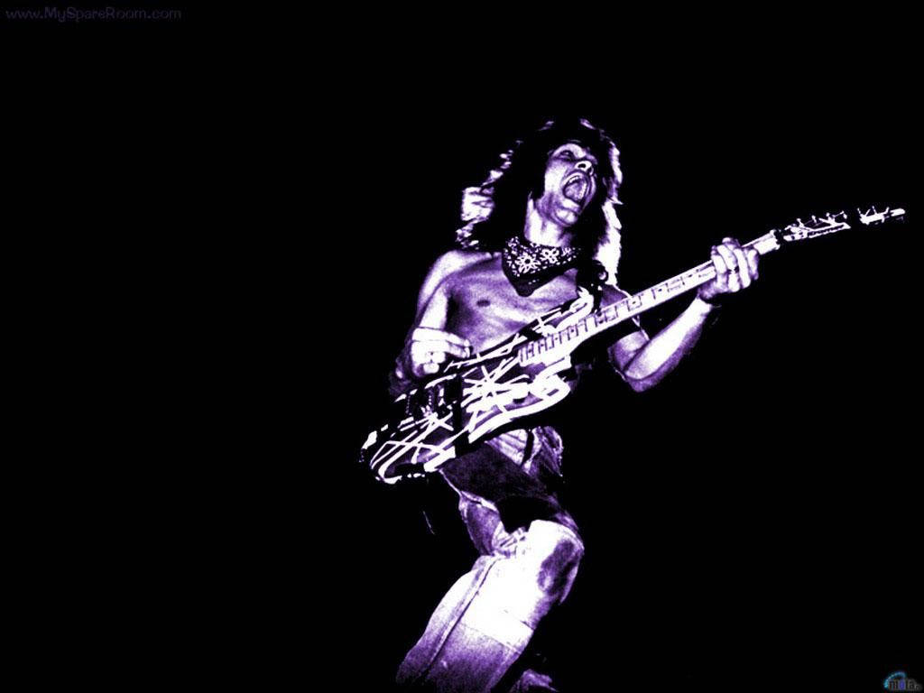 Eddie Van Halen, purple lights, white electric guitar, SD Desktop Wallpaper