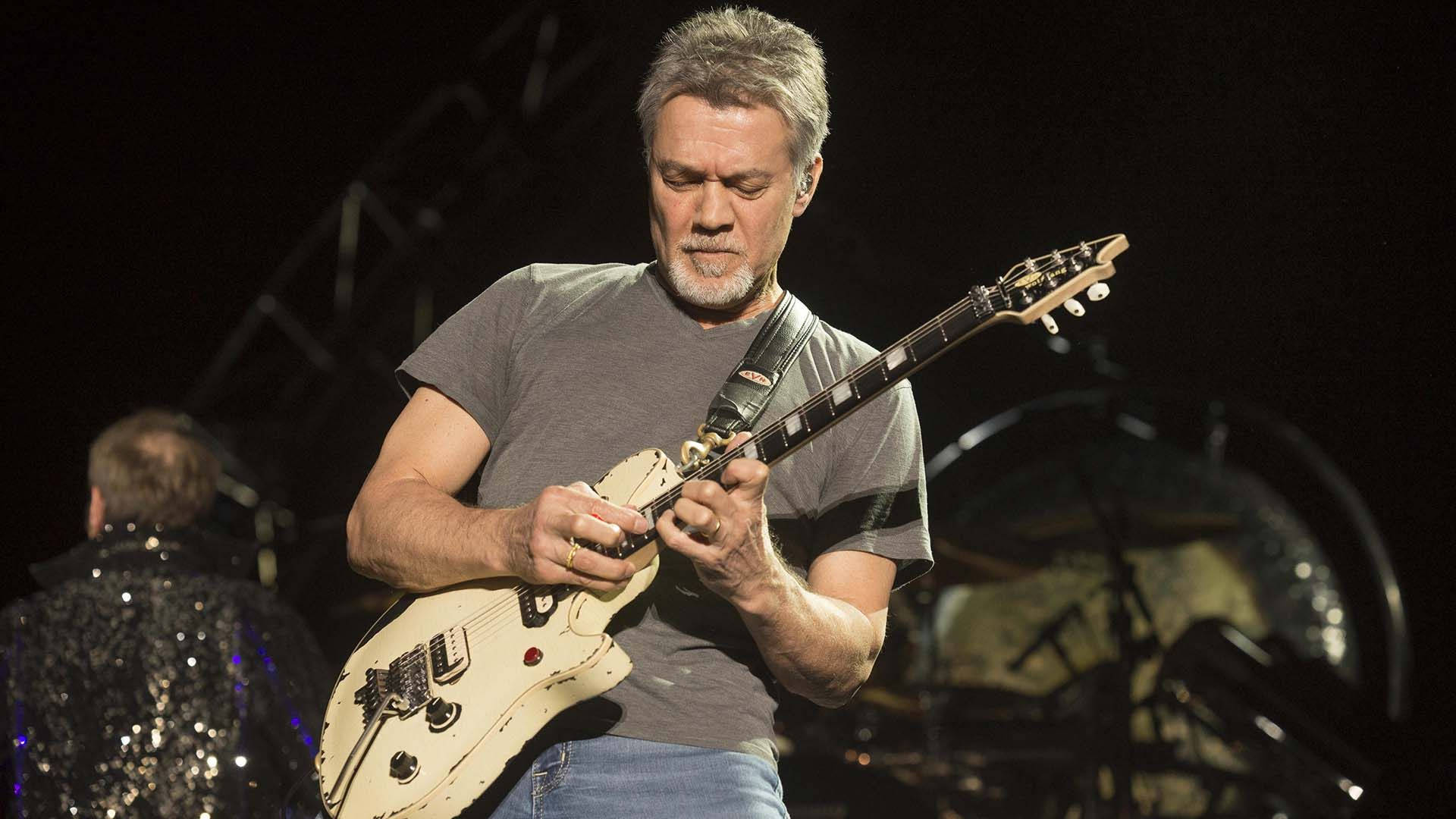 Eddie Van Halen, cream-colored electric guitar, stage lights, Full HD Desktop Wallpaper