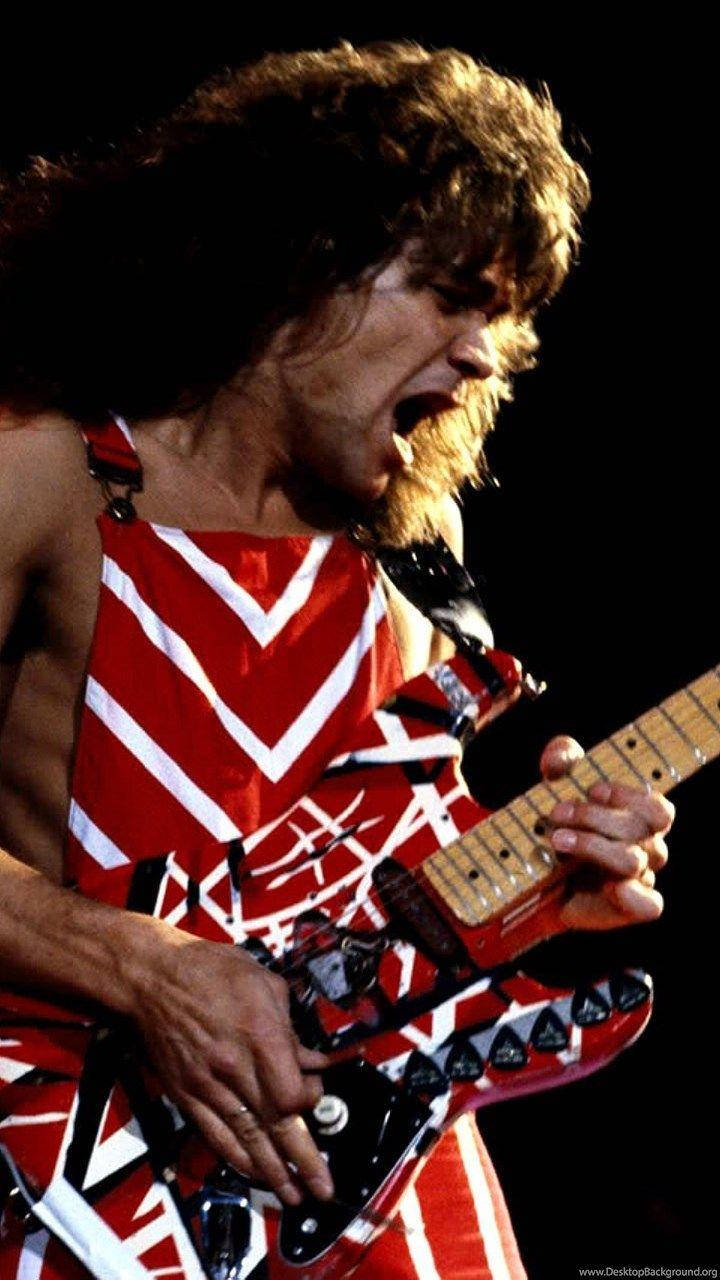 Eddie Van Halen, red and white electric guitar, stage lights, HD Phone Wallpaper